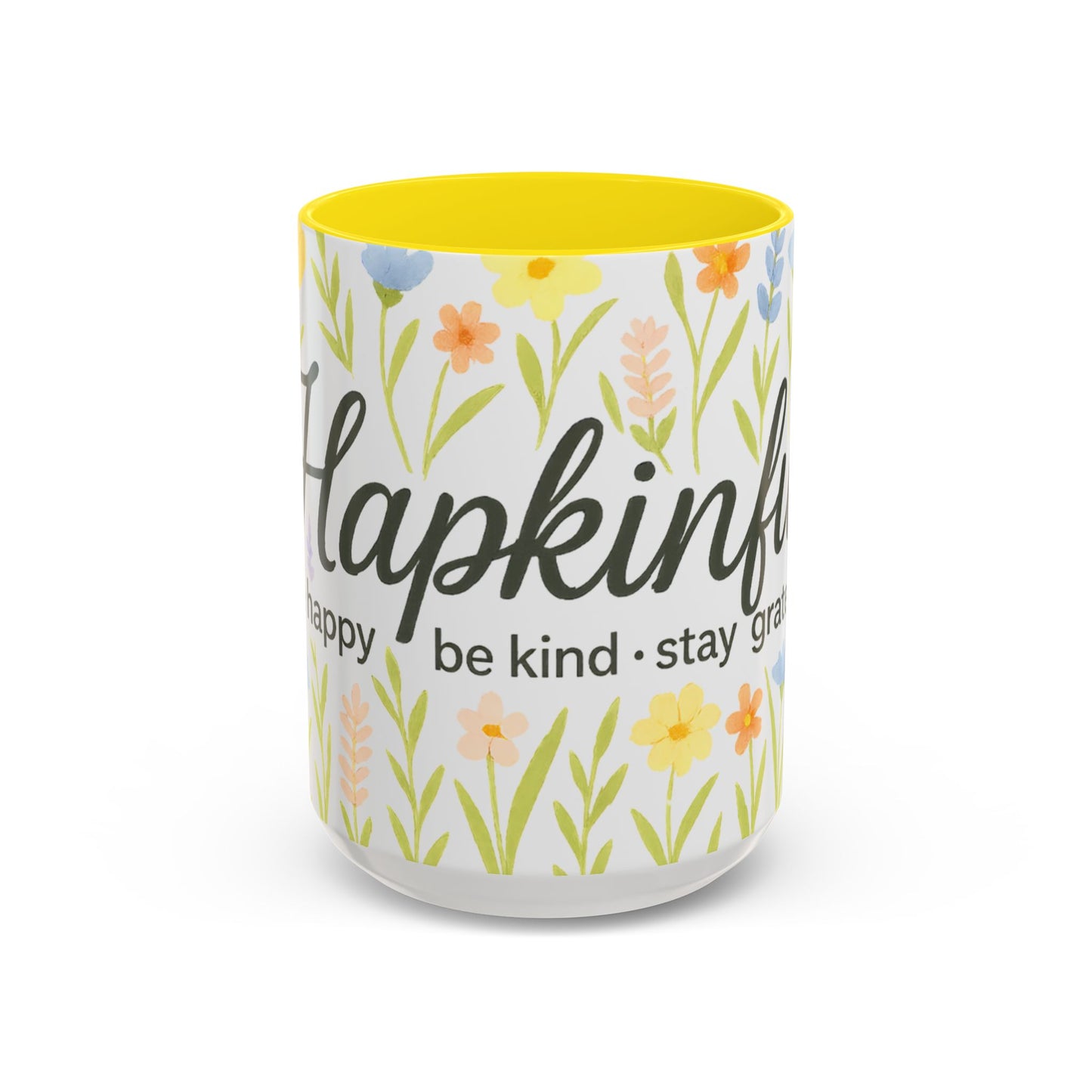 Hapkinful Wildflower Mugs. Inspirational Floral Coffee Mug - 'Live Happy, Be Kind, Stay Grateful'