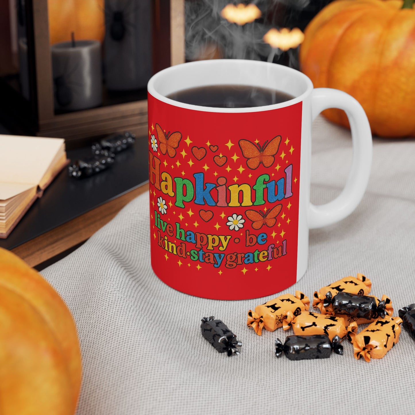 Happy Groovy Butterfly Red Mug - Hapkinful - Live Happy. Be Kind. Stay Grateful