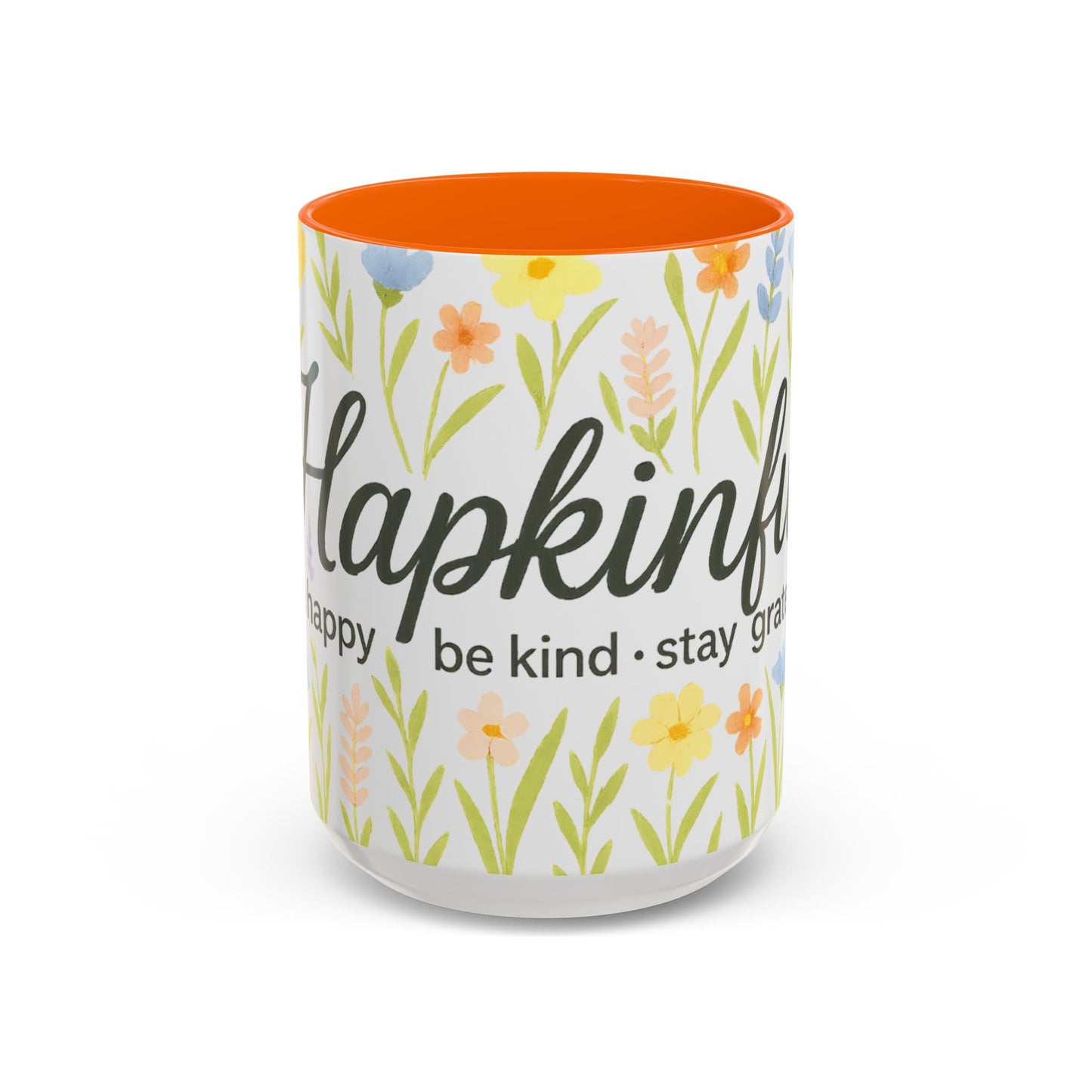 Hapkinful Wildflower Mugs. Inspirational Floral Coffee Mug - 'Live Happy, Be Kind, Stay Grateful'