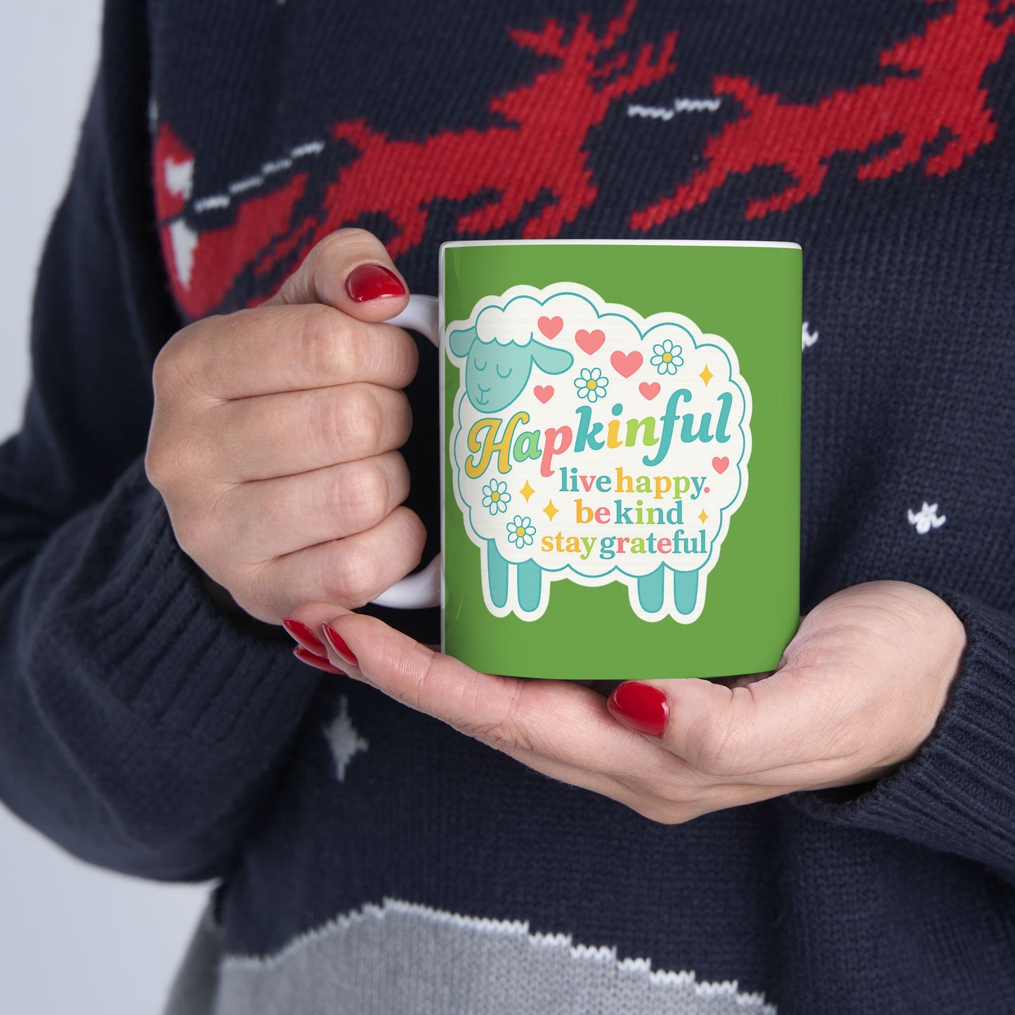 Happy Sheep Mug - Hapkinful Live Happy. Be Kind . Stay Grateful