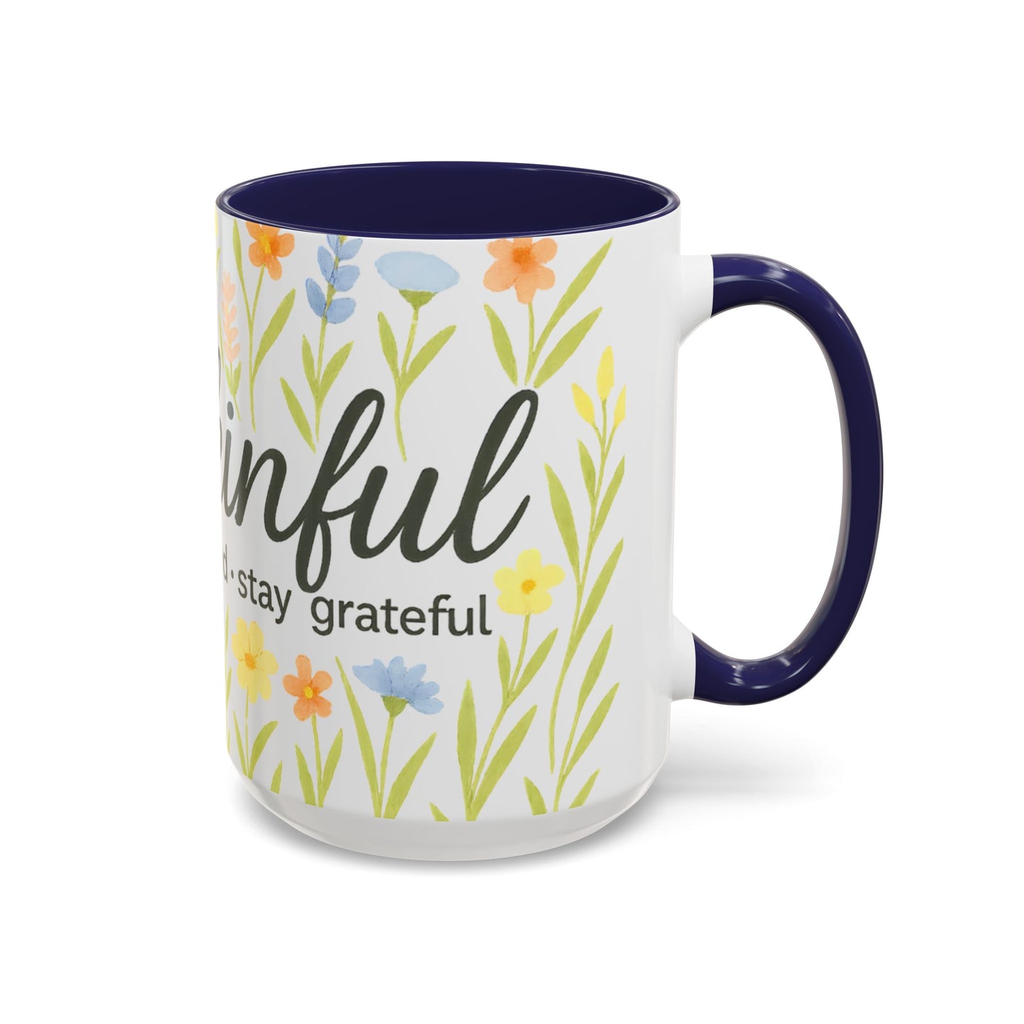 Hapkinful Wildflower Mugs. Inspirational Floral Coffee Mug - 'Live Happy, Be Kind, Stay Grateful'
