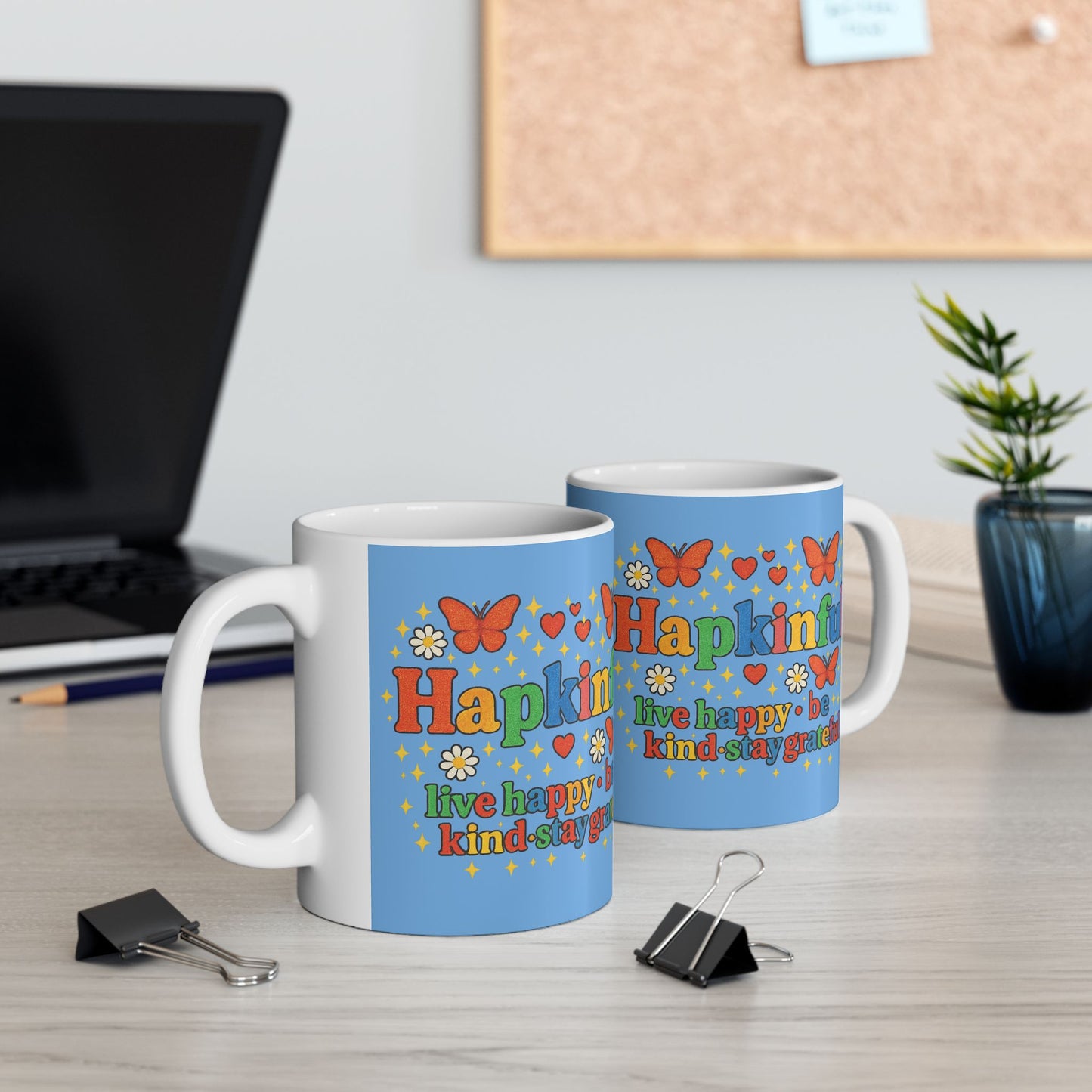 Happy Groovy Butterfly Light Blue Mug - Hapkinful - Live Happy.Be Kind. Stay Grateful