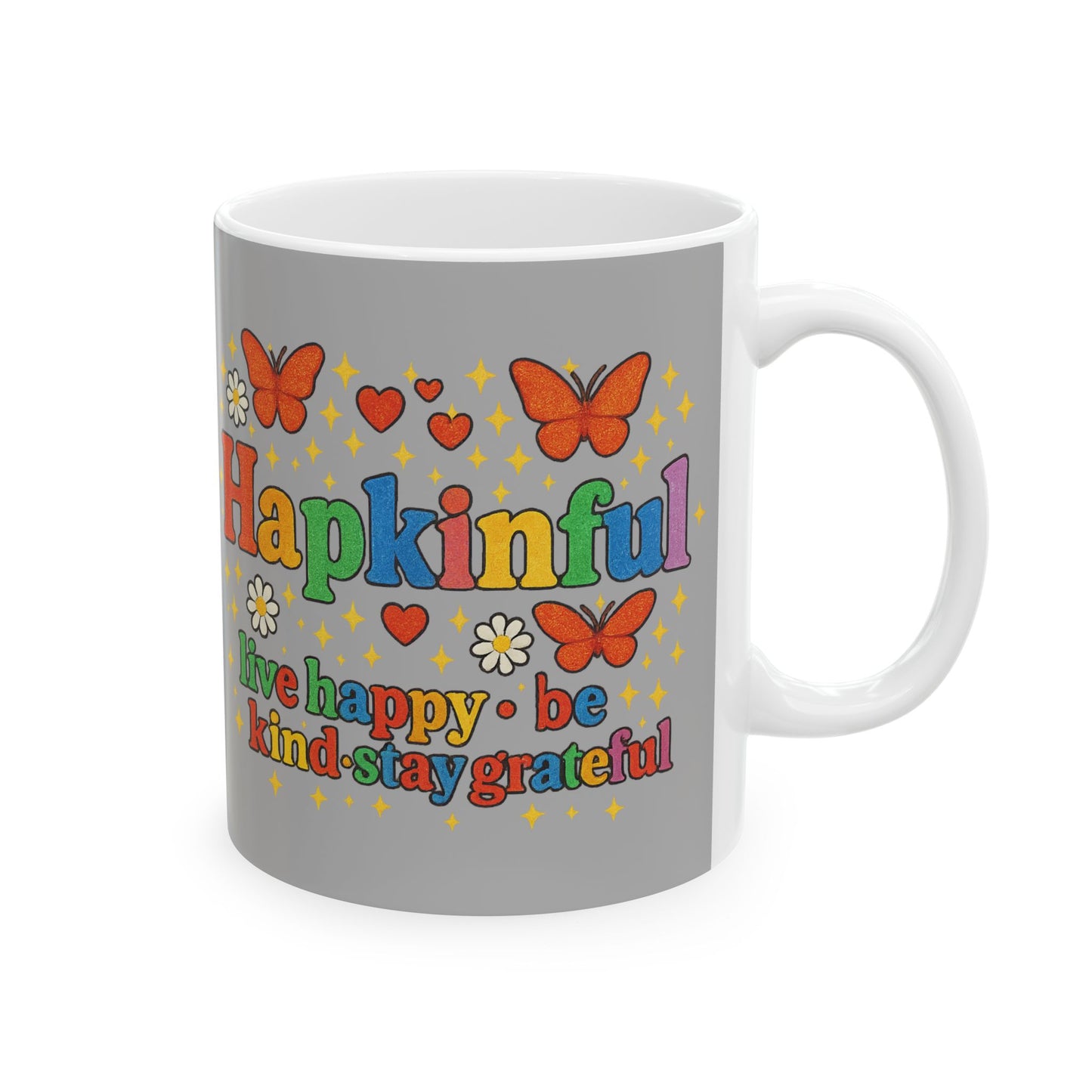 Happy Groovy Butterfly Light Grey Mug - Hapkinful - Live Happy. Be Kind. Stay Grateful