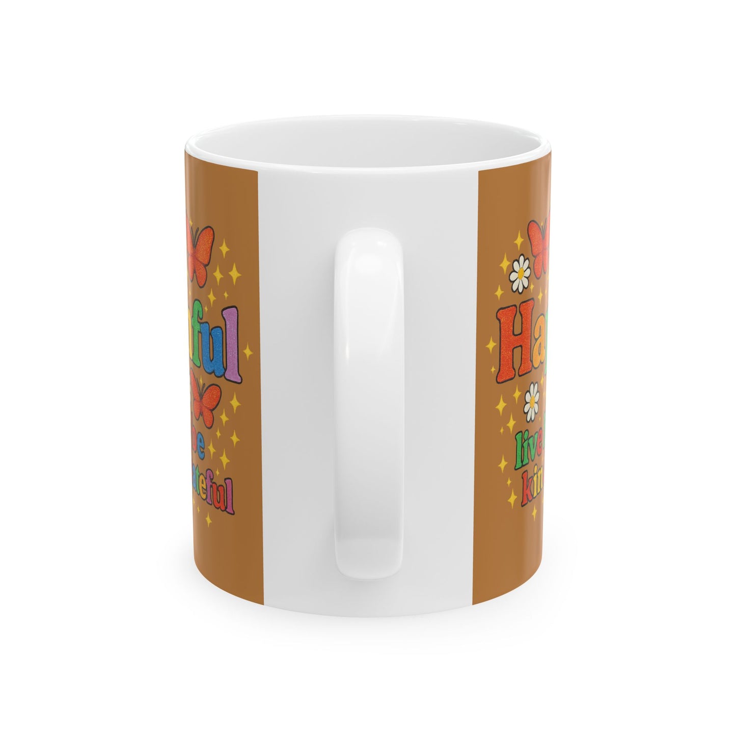 Happy Groovy Butterfly Brown Cafe Mug - Hapkinful - Live Happy. Be Kind. Stay Grateful