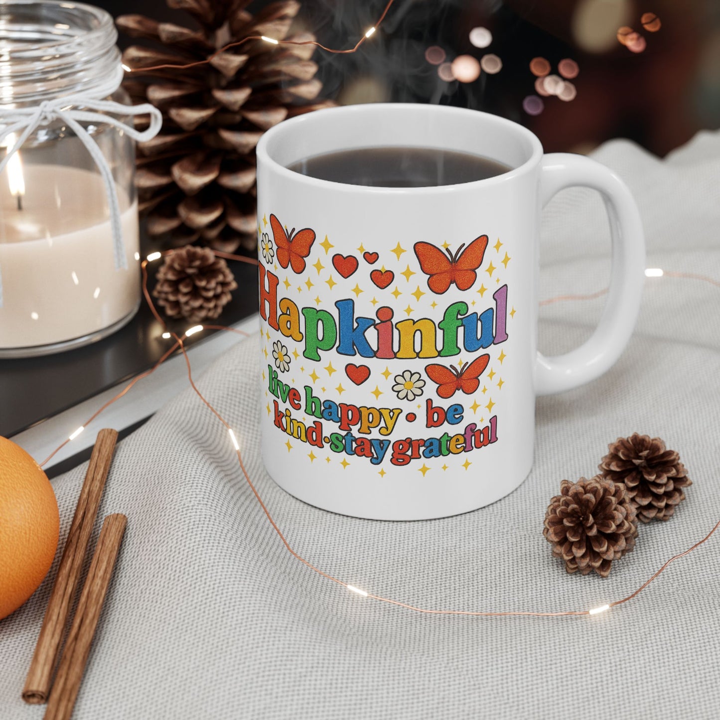 Happy Groovy Butterfly White Mug - Hapkinful - Live Happy. Be Kind. Stay Grateful