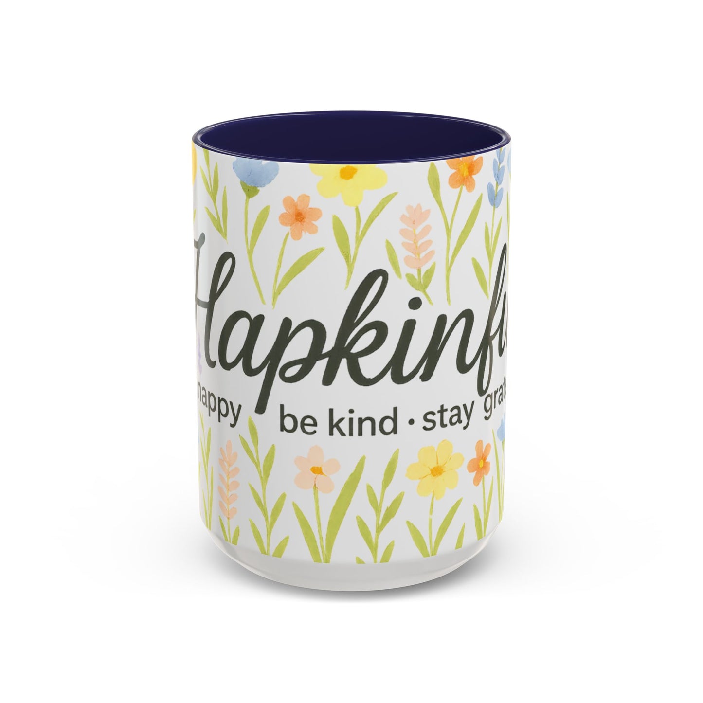 Hapkinful Wildflower Mugs. Inspirational Floral Coffee Mug - 'Live Happy, Be Kind, Stay Grateful'