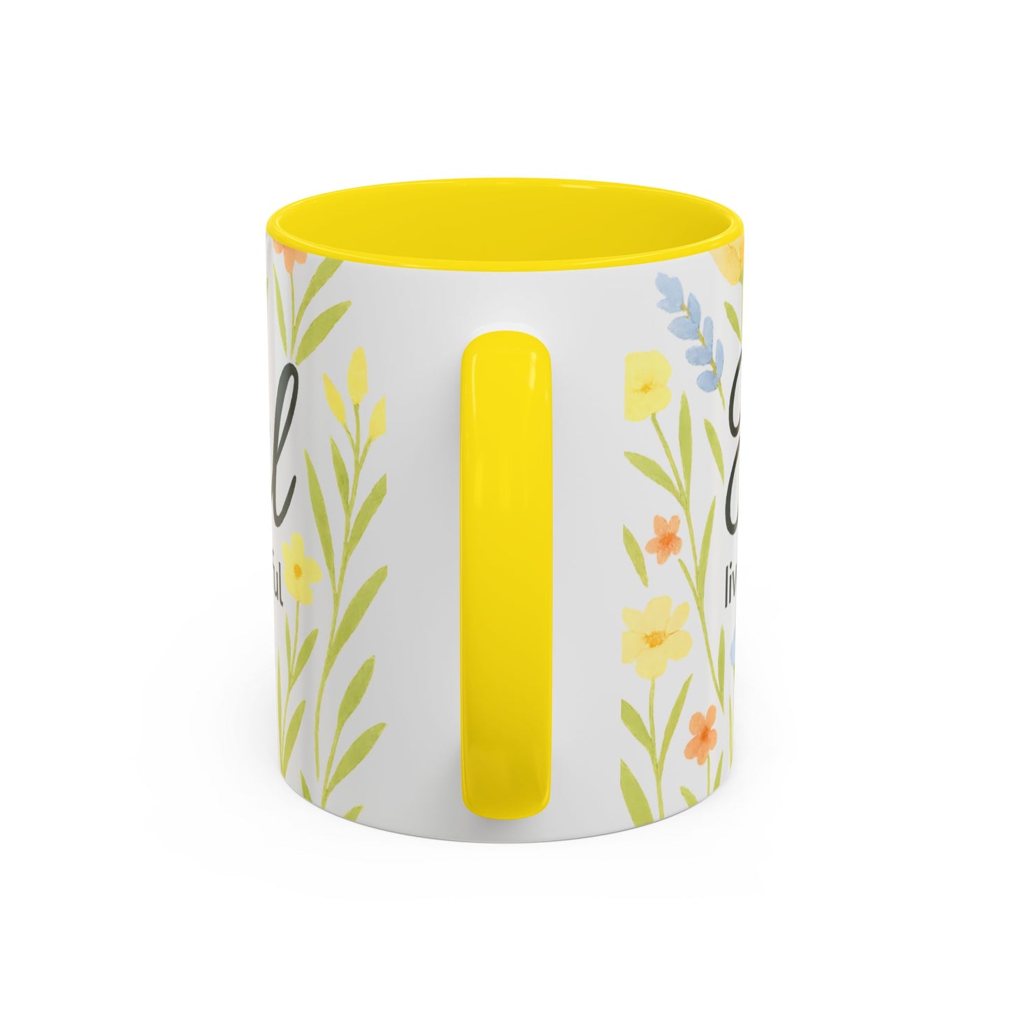 Hapkinful Wildflower Mugs. Inspirational Floral Coffee Mug - 'Live Happy, Be Kind, Stay Grateful'