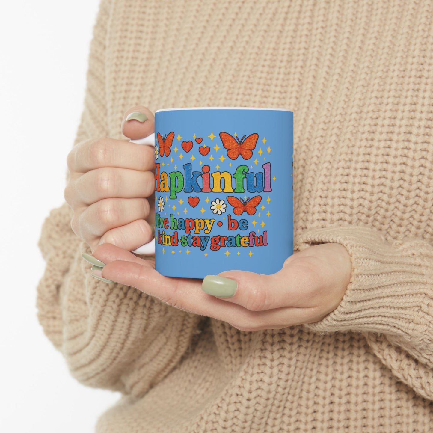 Happy Groovy Butterfly Light Blue Mug - Hapkinful - Live Happy.Be Kind. Stay Grateful