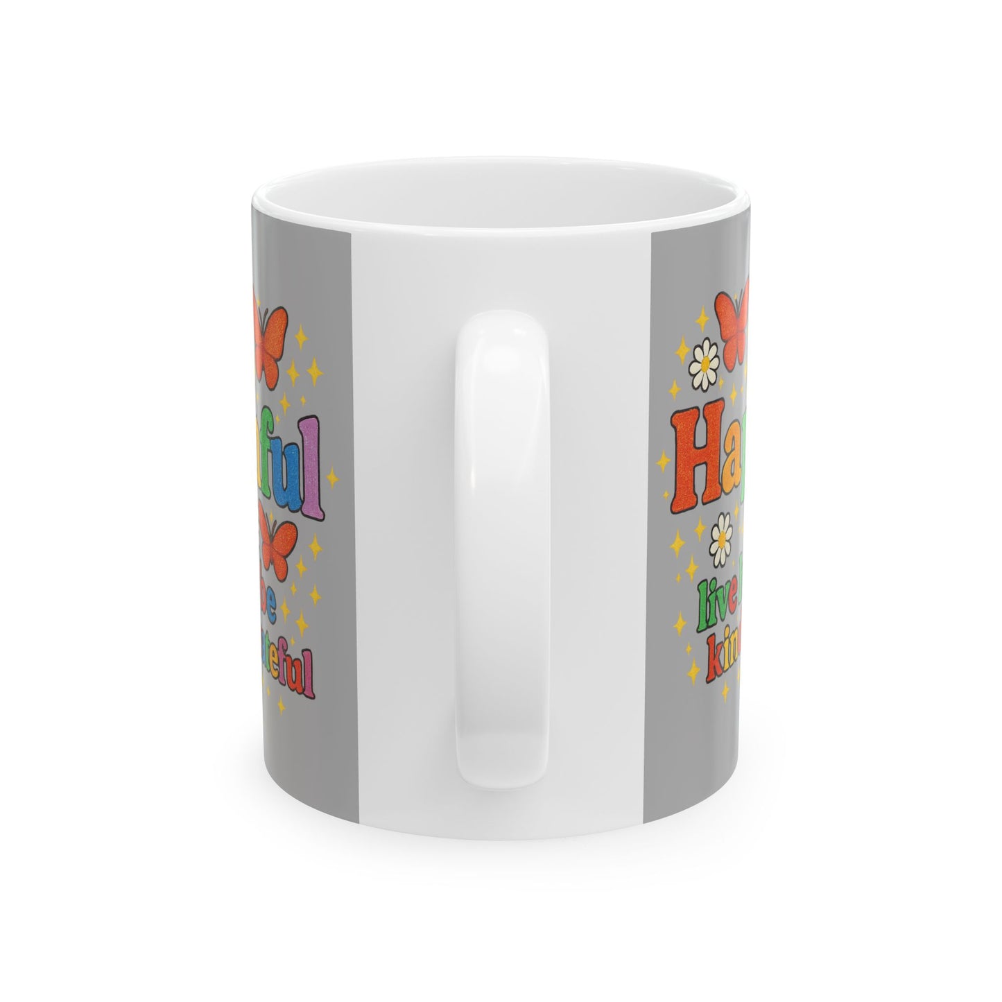 Happy Groovy Butterfly Light Grey Mug - Hapkinful - Live Happy. Be Kind. Stay Grateful