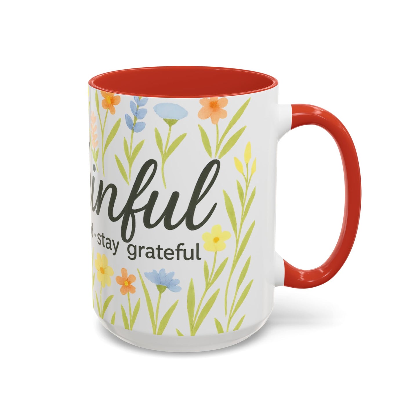 Hapkinful Wildflower Mugs. Inspirational Floral Coffee Mug - 'Live Happy, Be Kind, Stay Grateful'