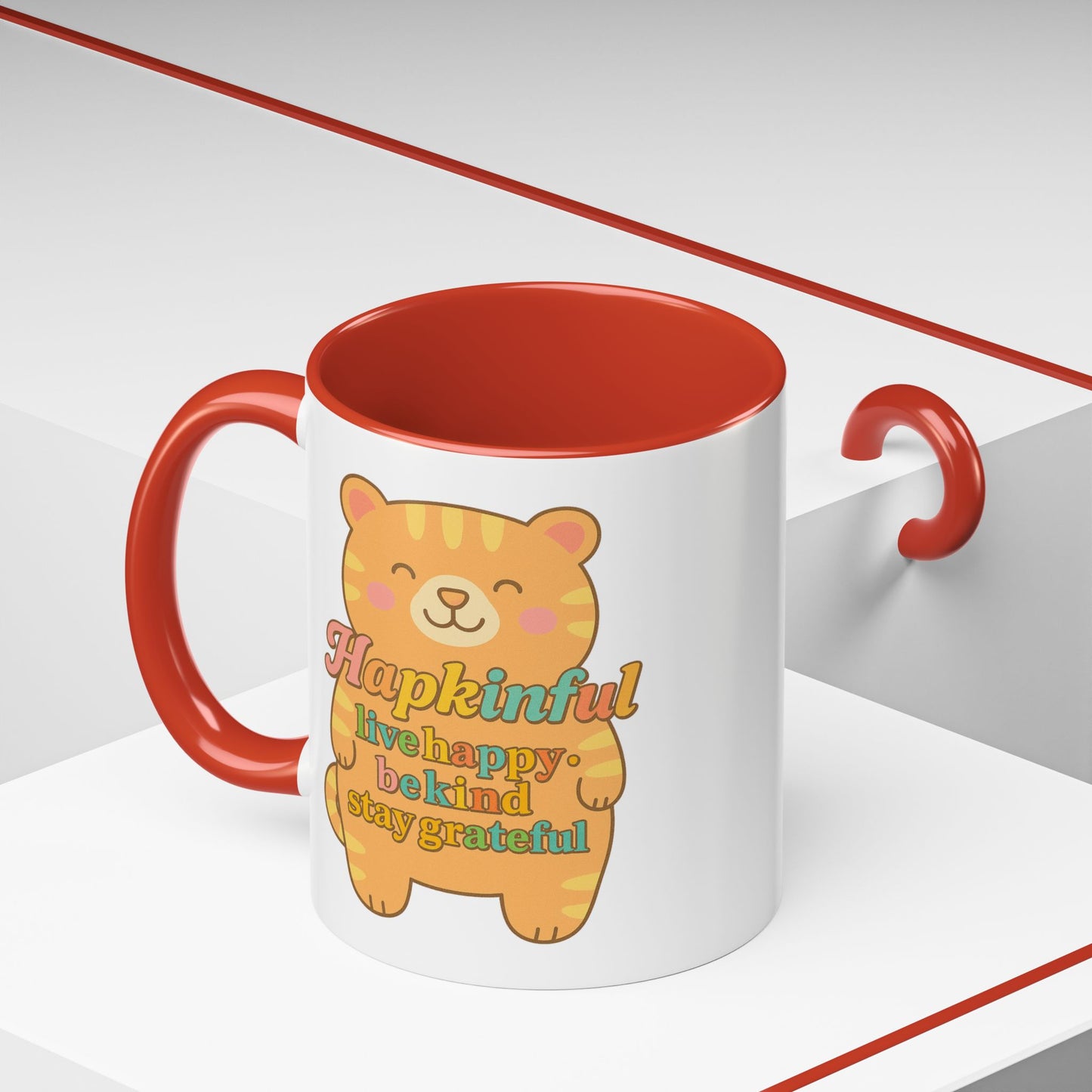 Happy Tiger Mug - Hapkinful Live Happy, Stay Grateful - Perfect Gift for Cat Lovers