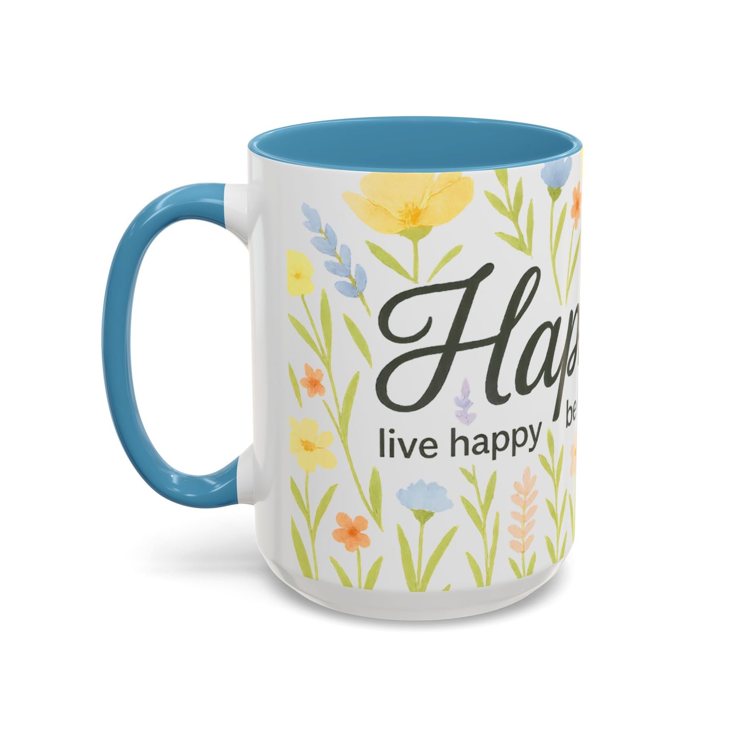 Hapkinful Wildflower Mugs. Inspirational Floral Coffee Mug - 'Live Happy, Be Kind, Stay Grateful'