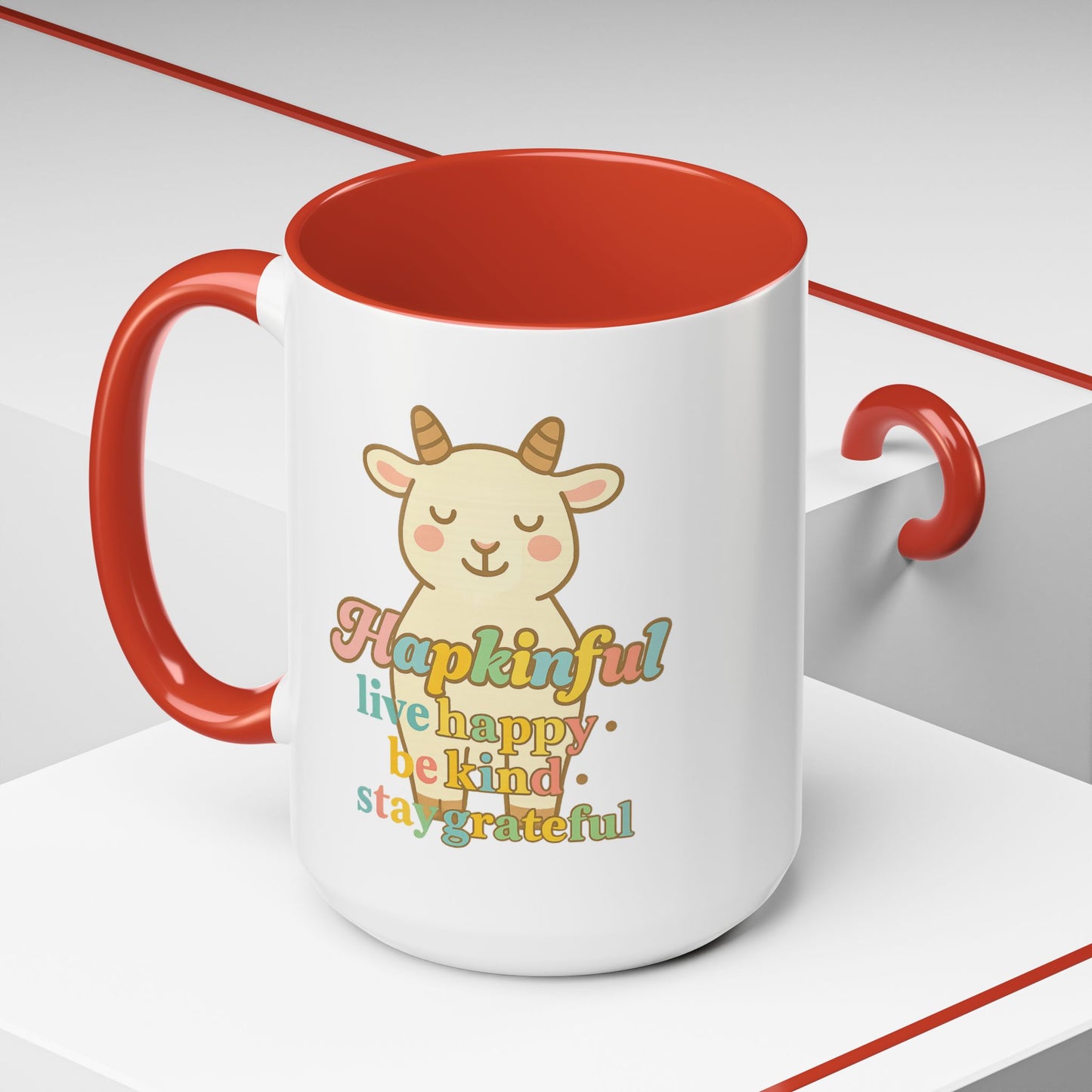 Happy Goat Mug - Hapkinful Live Happy. Be Kind. Stay Grateful