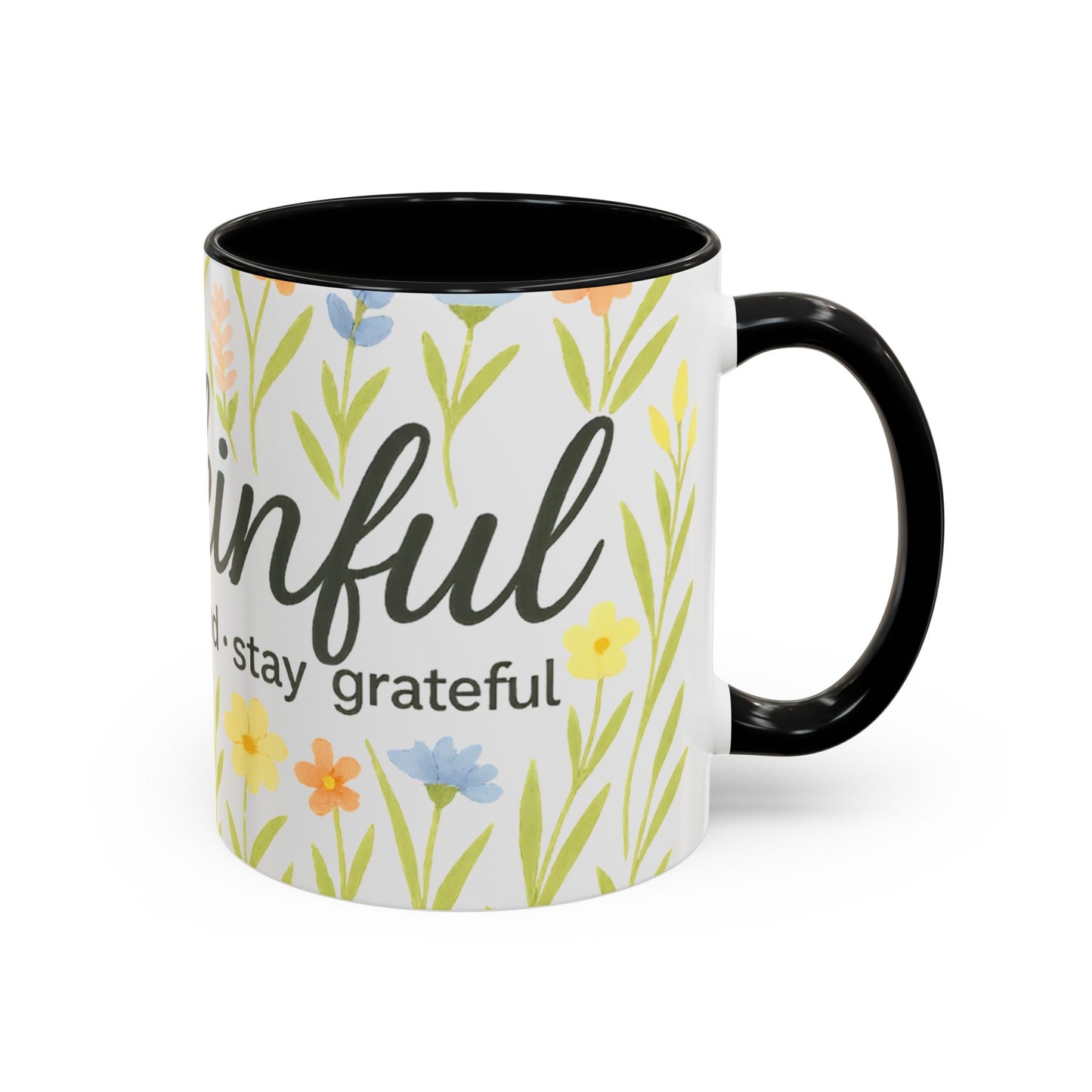 Hapkinful Wildflower Mugs. Inspirational Floral Coffee Mug - 'Live Happy, Be Kind, Stay Grateful'