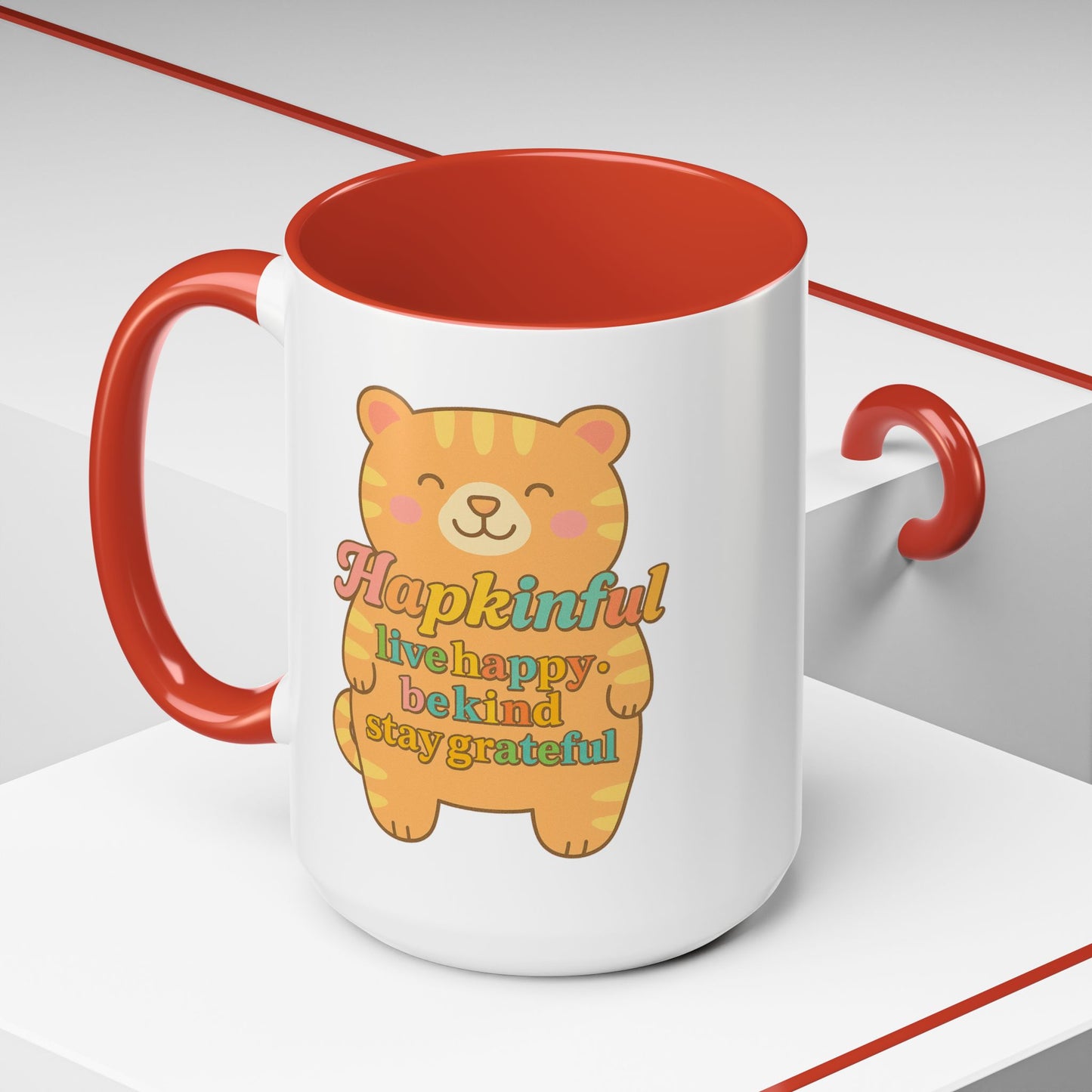 Happy Tiger Mug - Hapkinful Live Happy, Stay Grateful - Perfect Gift for Cat Lovers