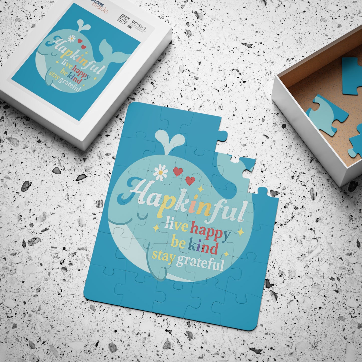 Happy Whale Inspirational Kids Jigsaw Puzzle. 30 Pieces. Ages 3 and up.