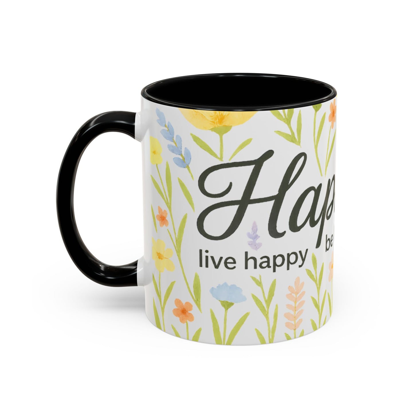 Hapkinful Wildflower Mugs. Inspirational Floral Coffee Mug - 'Live Happy, Be Kind, Stay Grateful'