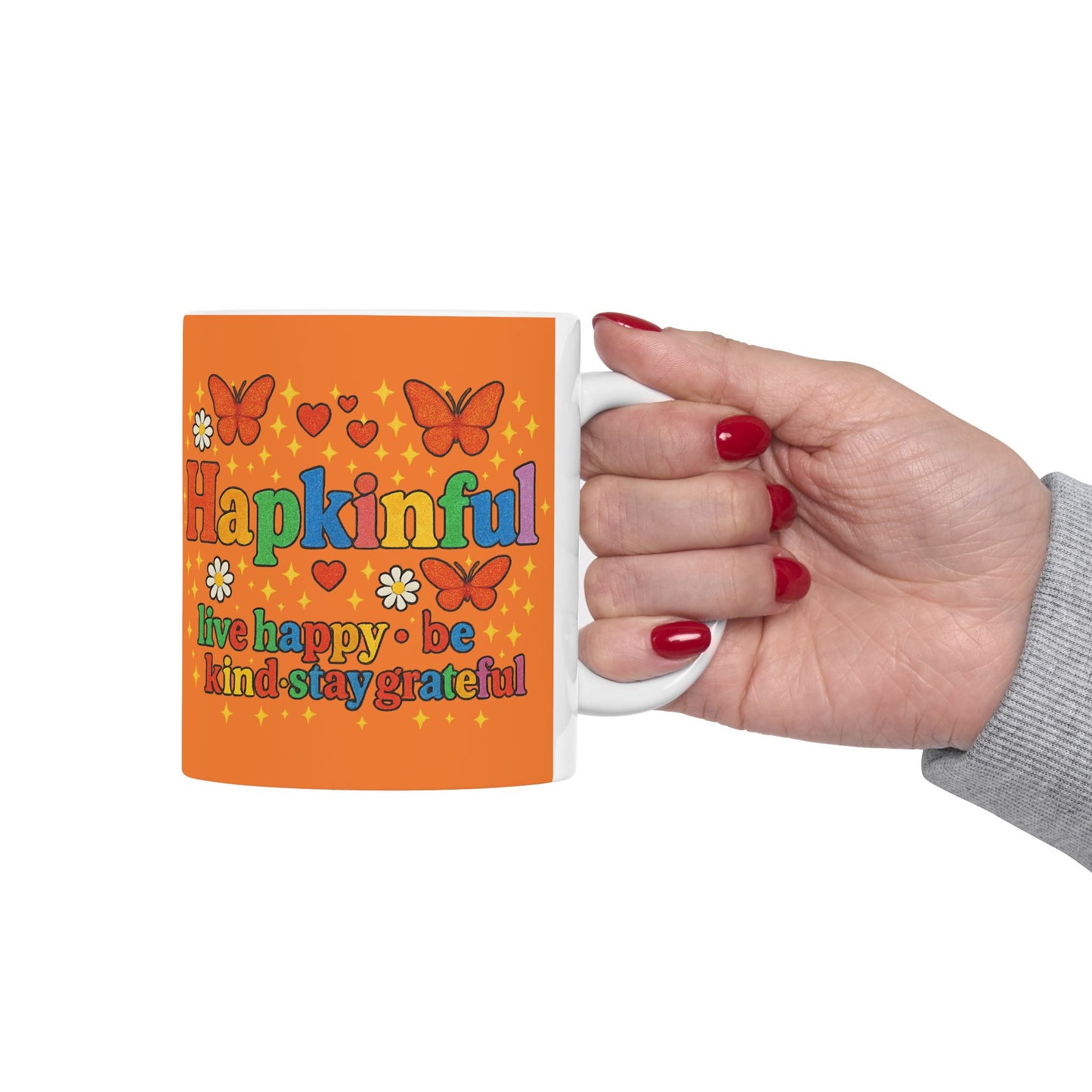 Happy Groovy Butterfly Orange Mug - Hapkinful - Live Happy. Be Kind. Stay Grateful