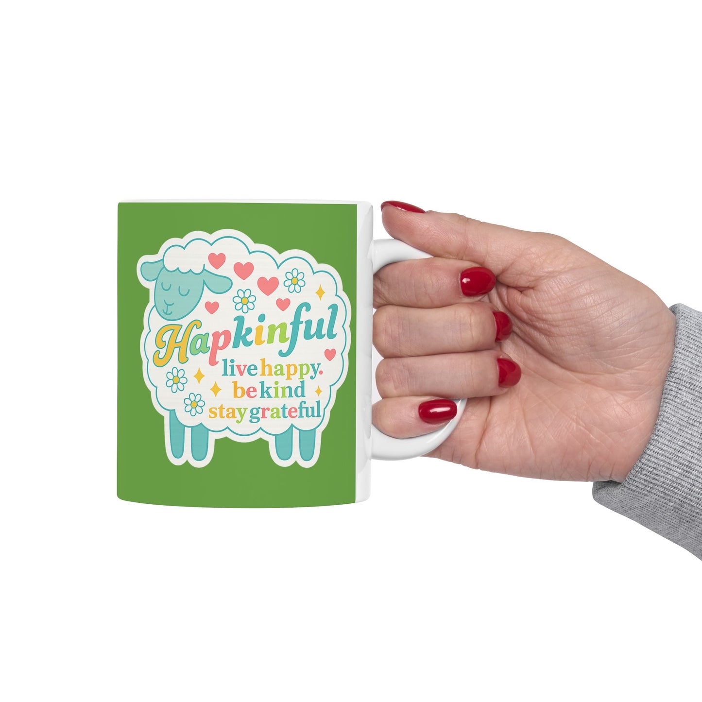 Happy Sheep Mug - Hapkinful Live Happy. Be Kind . Stay Grateful
