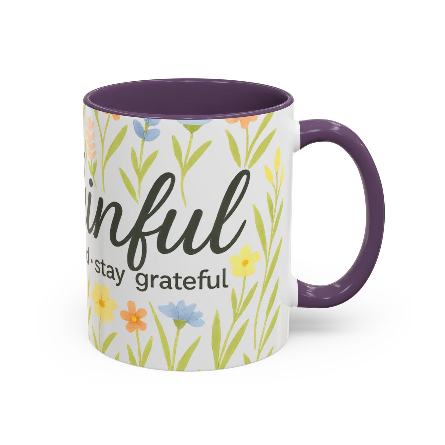 Hapkinful Wildflower Mugs. Inspirational Floral Coffee Mug - 'Live Happy, Be Kind, Stay Grateful'