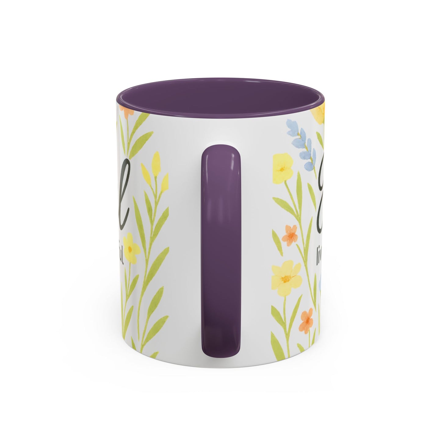 Hapkinful Wildflower Mugs. Inspirational Floral Coffee Mug - 'Live Happy, Be Kind, Stay Grateful'