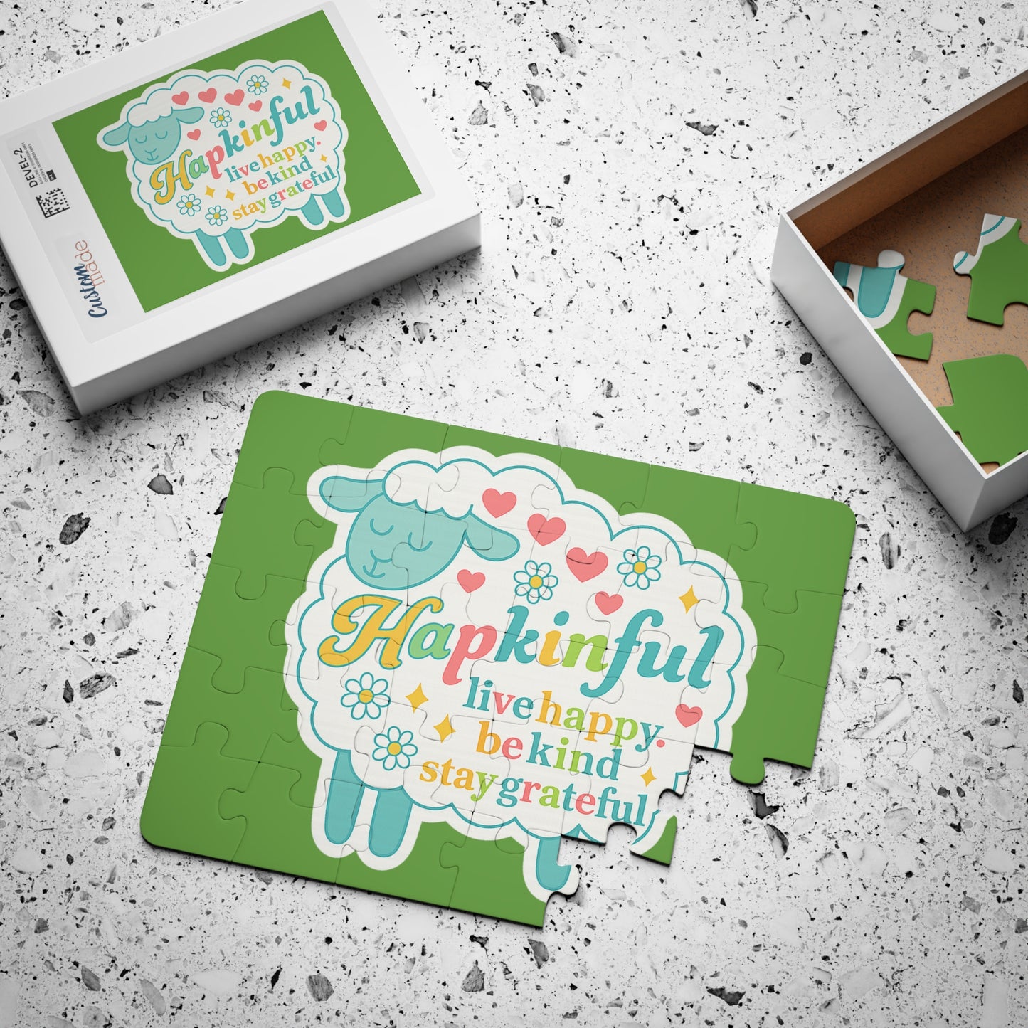 Happy Sheep Inspirational Kids Jigsaw Puzzle. 30 Pieces. Ages 3 and up.