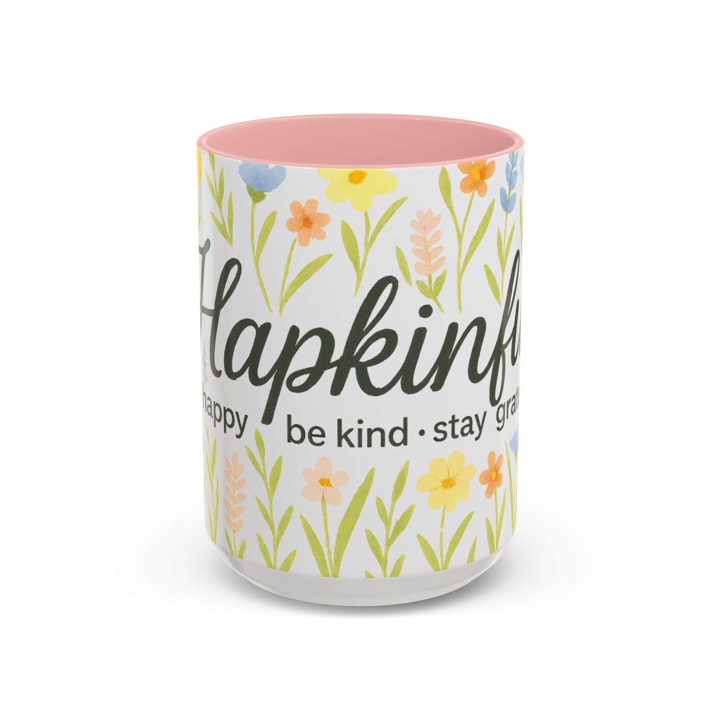 Hapkinful Wildflower Mugs. Inspirational Floral Coffee Mug - 'Live Happy, Be Kind, Stay Grateful'