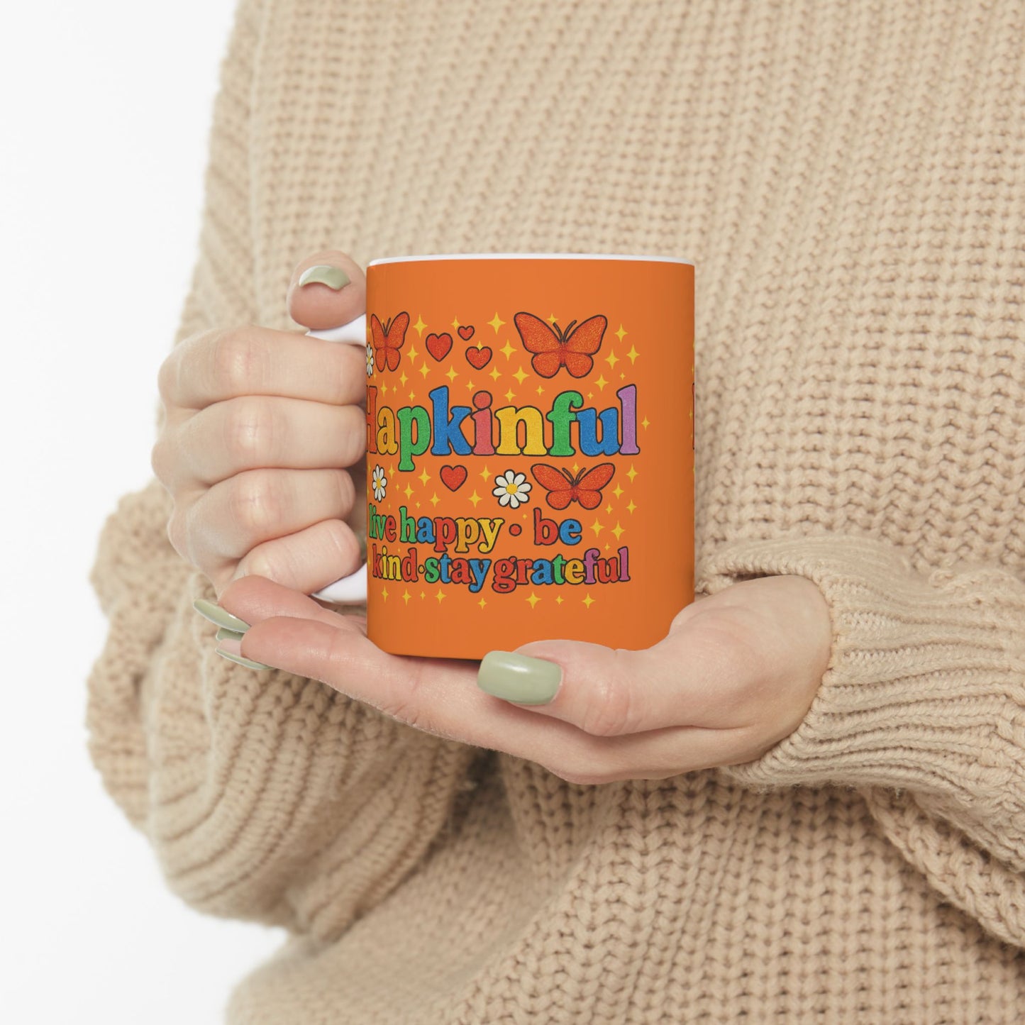 Happy Groovy Butterfly Orange Mug - Hapkinful - Live Happy. Be Kind. Stay Grateful