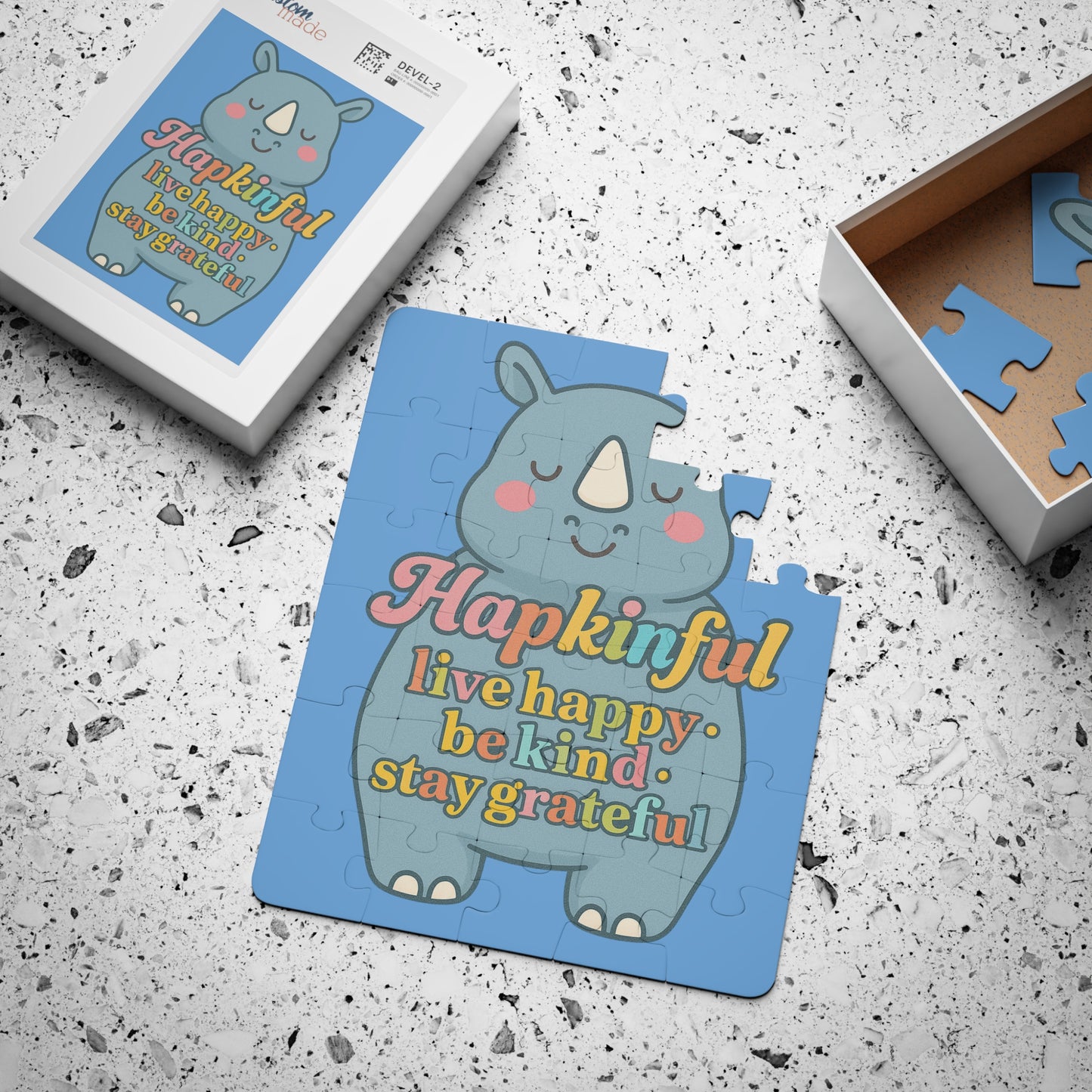 Happy Rhino Inspirational Kids Jigsaw Puzzle. 30 Piece. Ages 3 and up.