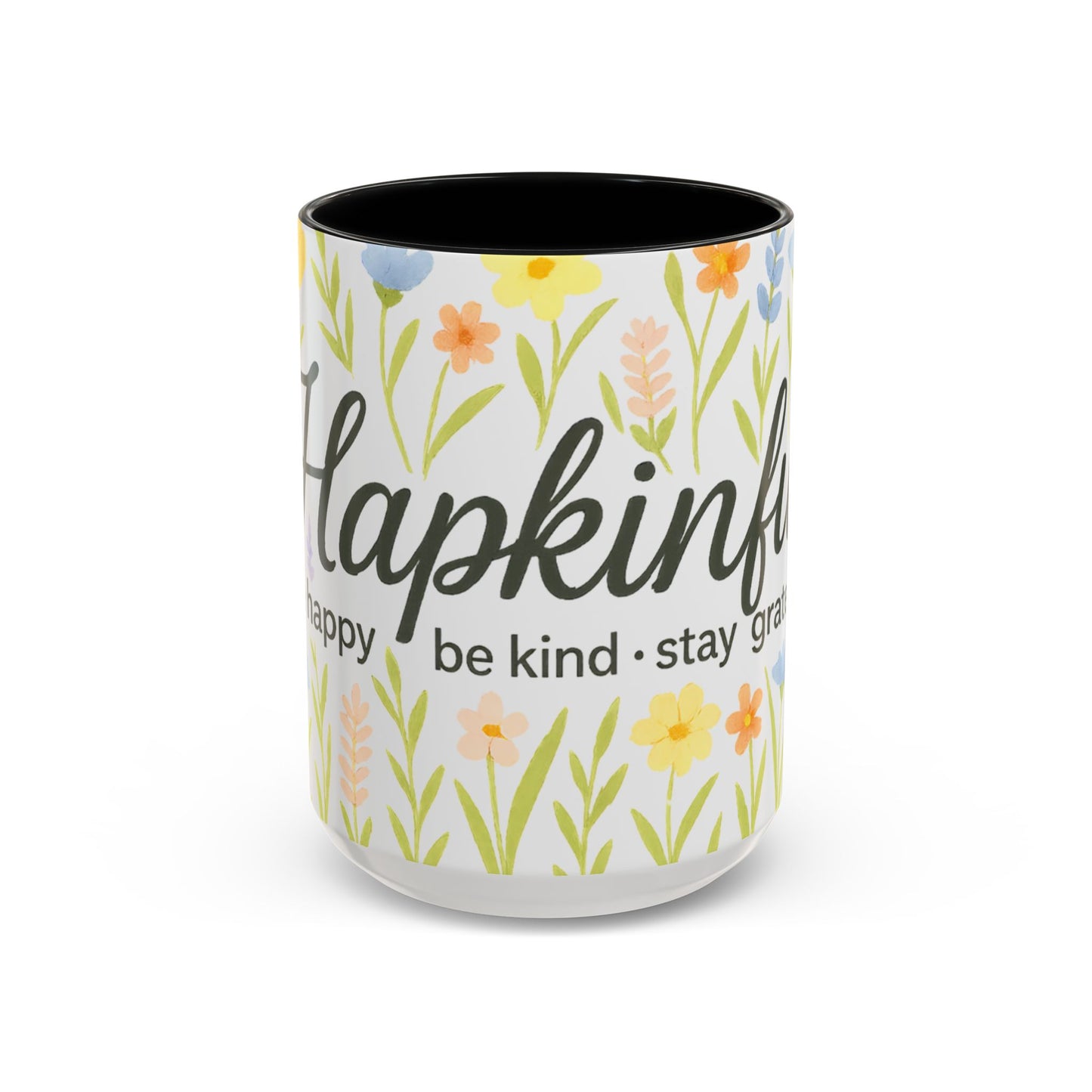 Hapkinful Wildflower Mugs. Inspirational Floral Coffee Mug - 'Live Happy, Be Kind, Stay Grateful'