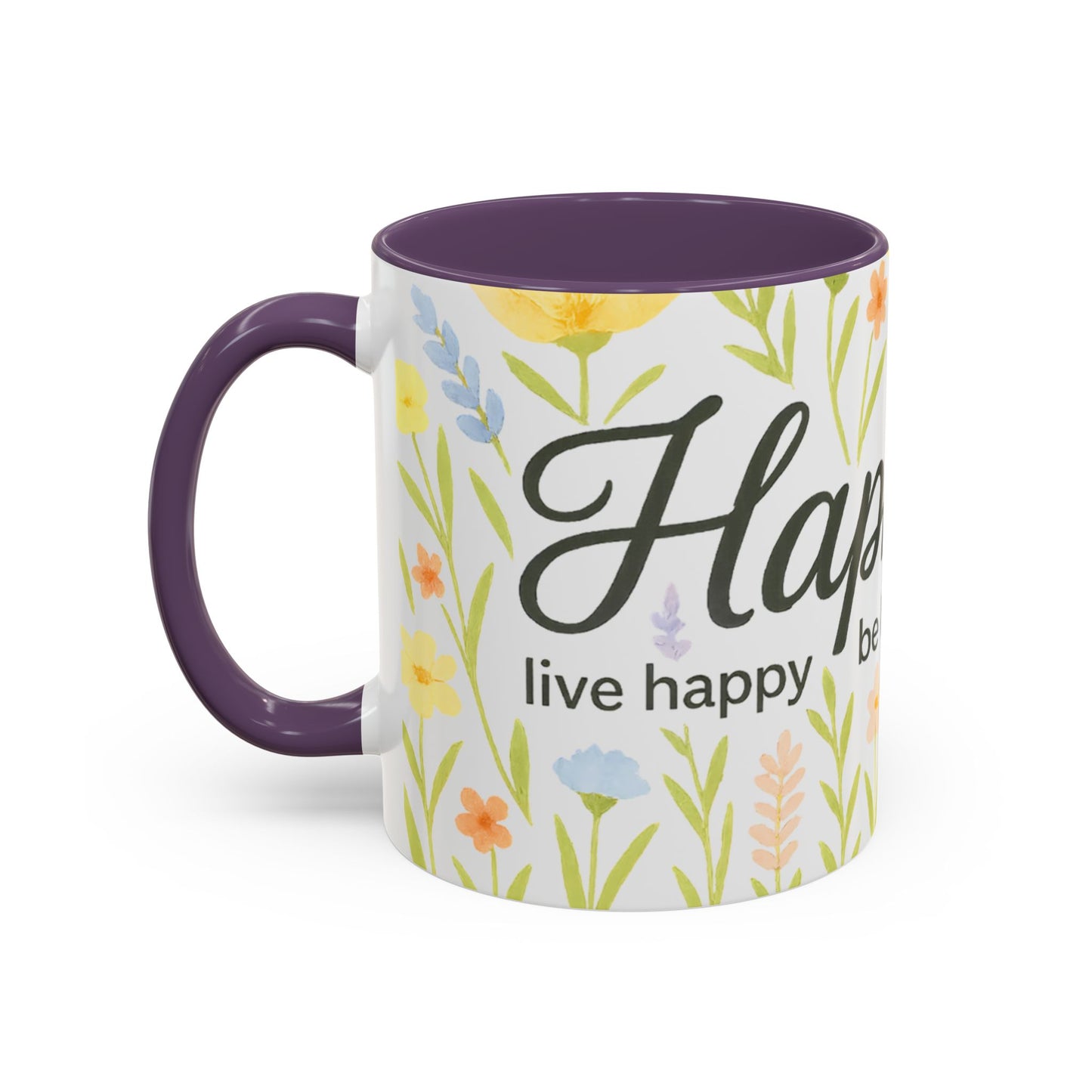 Hapkinful Wildflower Mugs. Inspirational Floral Coffee Mug - 'Live Happy, Be Kind, Stay Grateful'