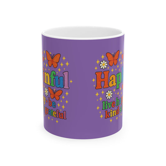 Happy Groovy Butterfly Purple Mug - Hapkinful - Live Happy. Be Kind. Stay Grateful 11oz