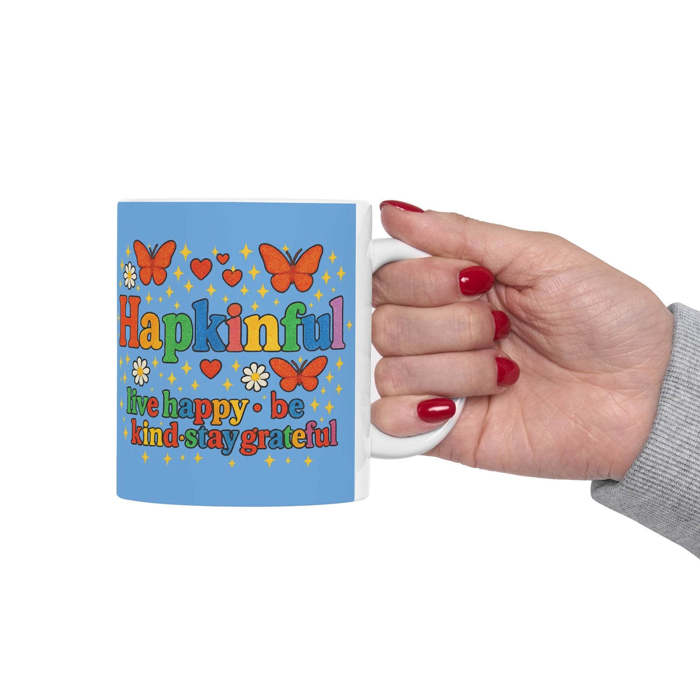 Happy Groovy Butterfly Light Blue Mug - Hapkinful - Live Happy.Be Kind. Stay Grateful