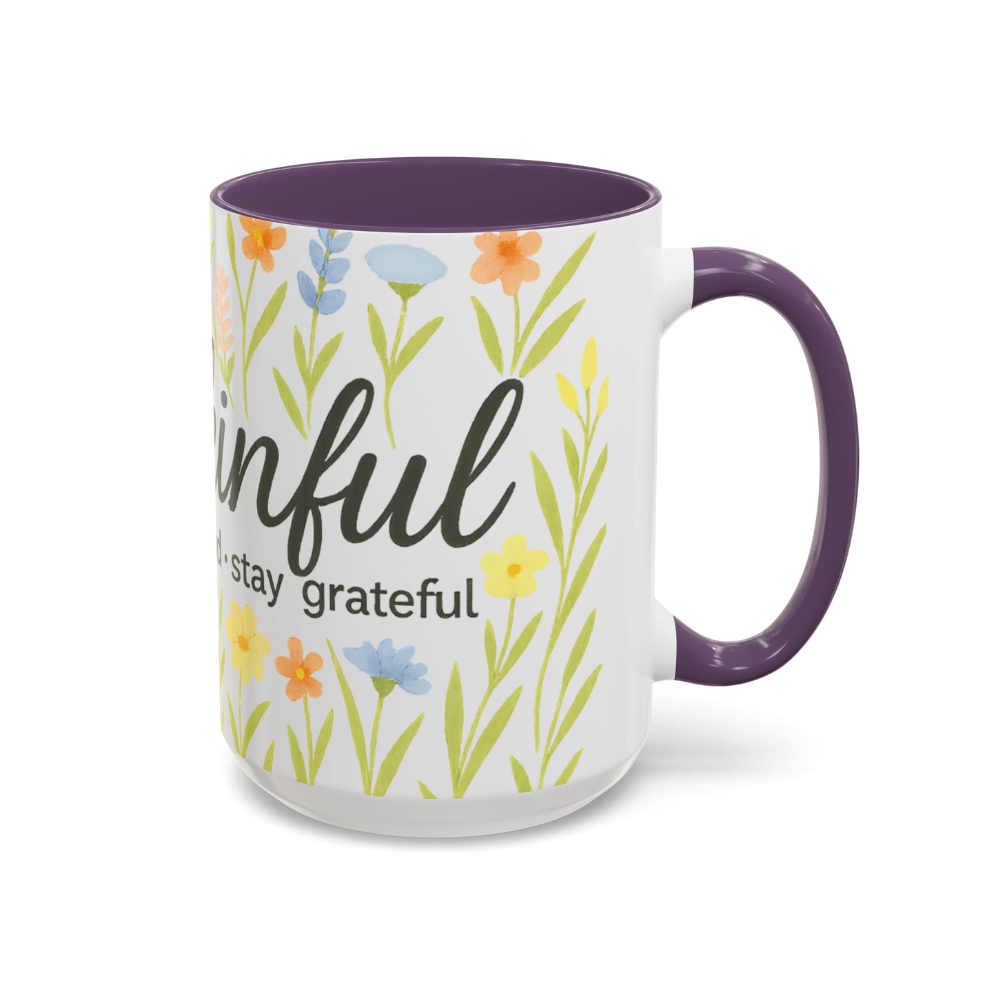 Hapkinful Wildflower Mugs. Inspirational Floral Coffee Mug - 'Live Happy, Be Kind, Stay Grateful'