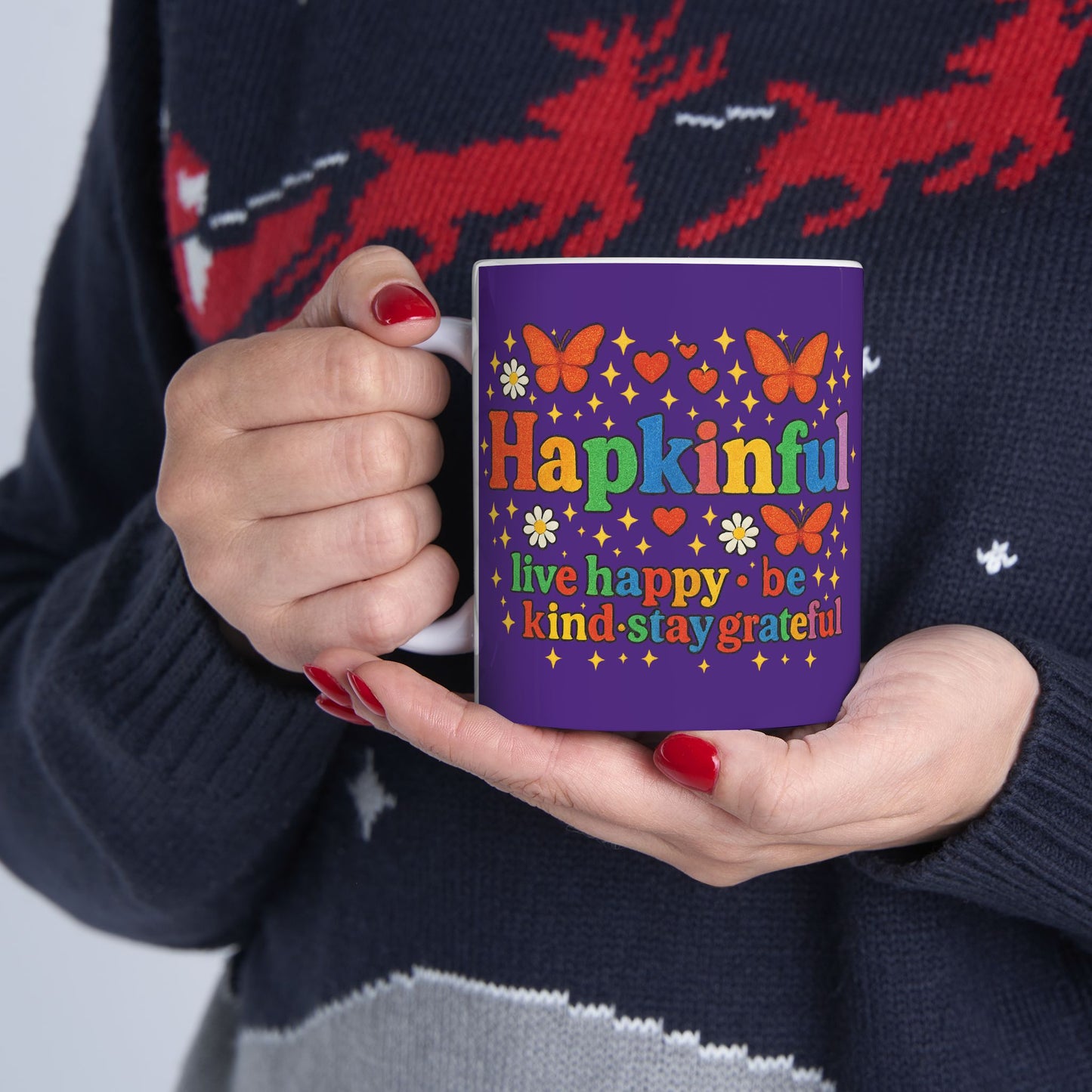 Happy Groovy Butterfly Blue Mug - Hapkinful - Live Happy. Be Kind. Stay Grateful 11oz
