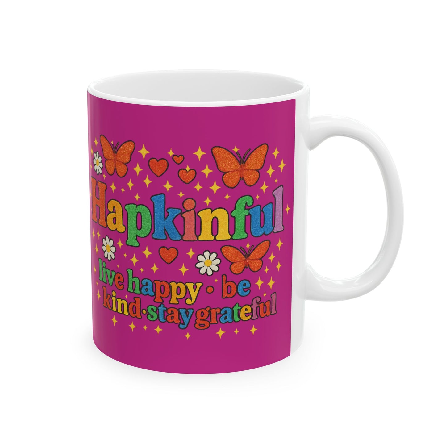 Happy Groovy Butterfly Lavender Mug - Hapkinful -Live Happy. Be Kind. Stay Grateful 11oz