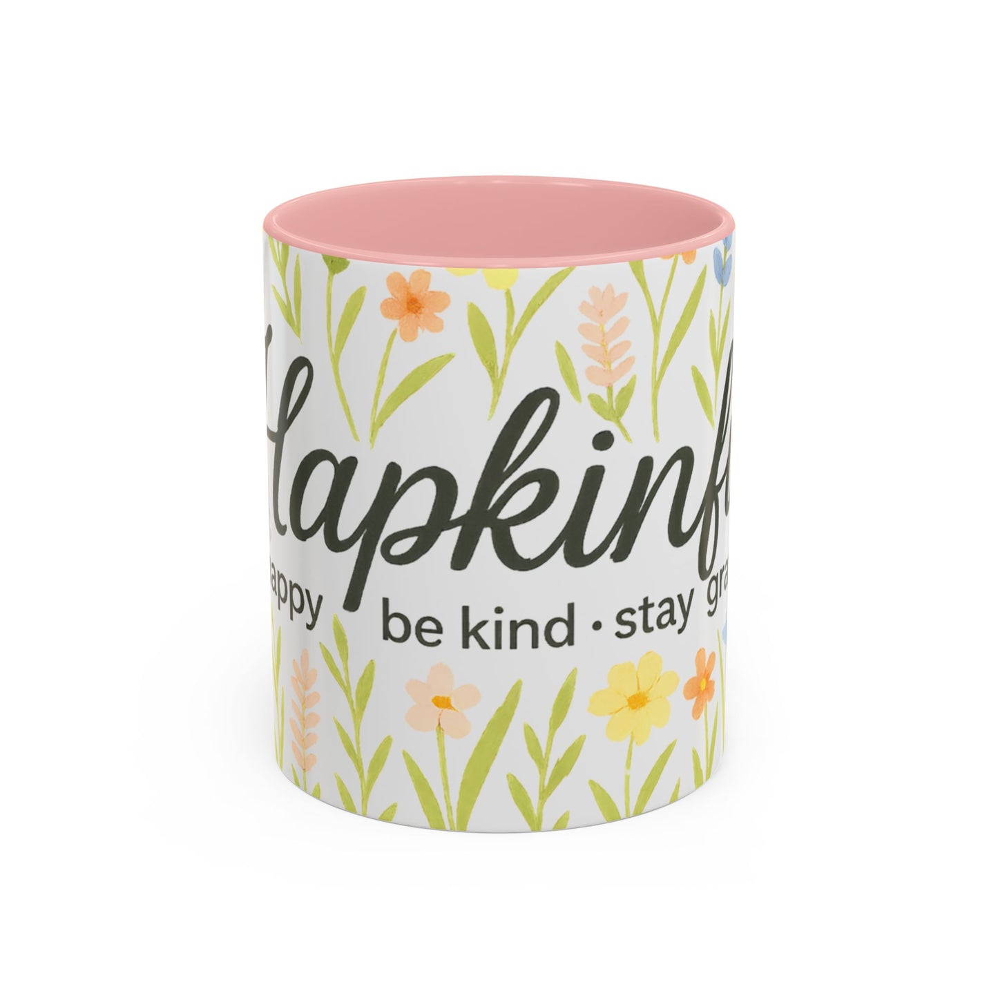 Hapkinful Wildflower Mugs. Inspirational Floral Coffee Mug - 'Live Happy, Be Kind, Stay Grateful'