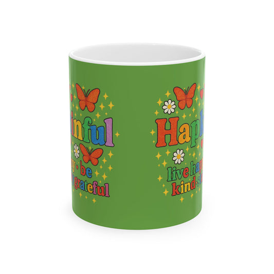 Happy Groovy Butterfly Green Mug - Hapkinful - Live Happy. Be Kind. Stay Grateful 11 oz