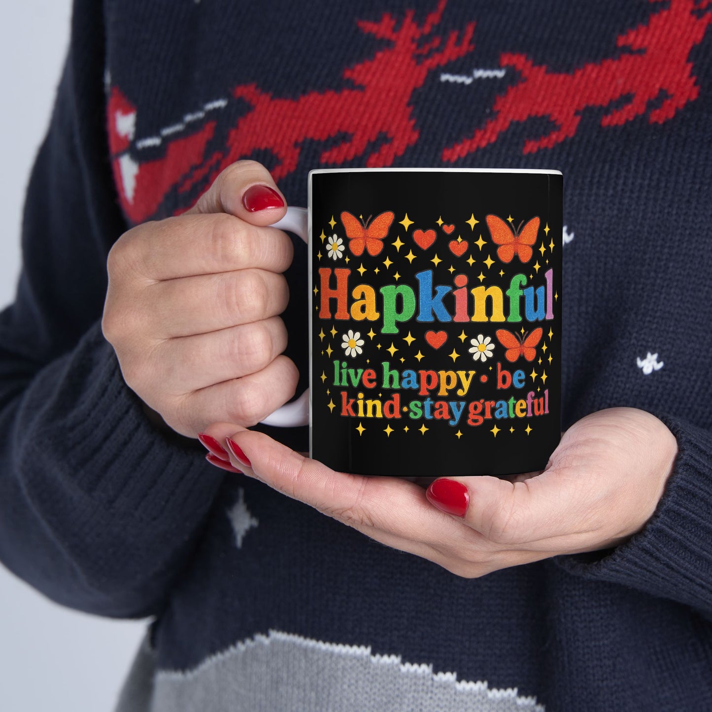 Happy Groovy Butterfly Black Mug - Hapkinful - Live Happy. Be Kind. Stay Grateful