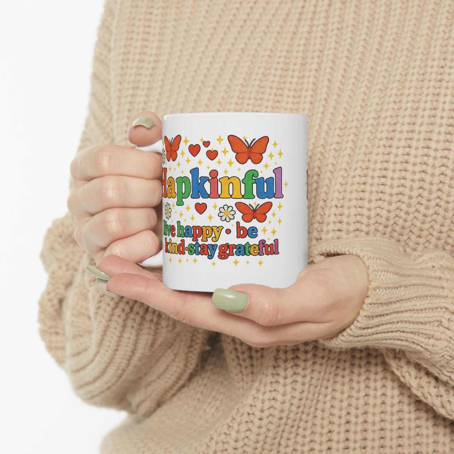 Happy Groovy Butterfly White Mug - Hapkinful - Live Happy. Be Kind. Stay Grateful