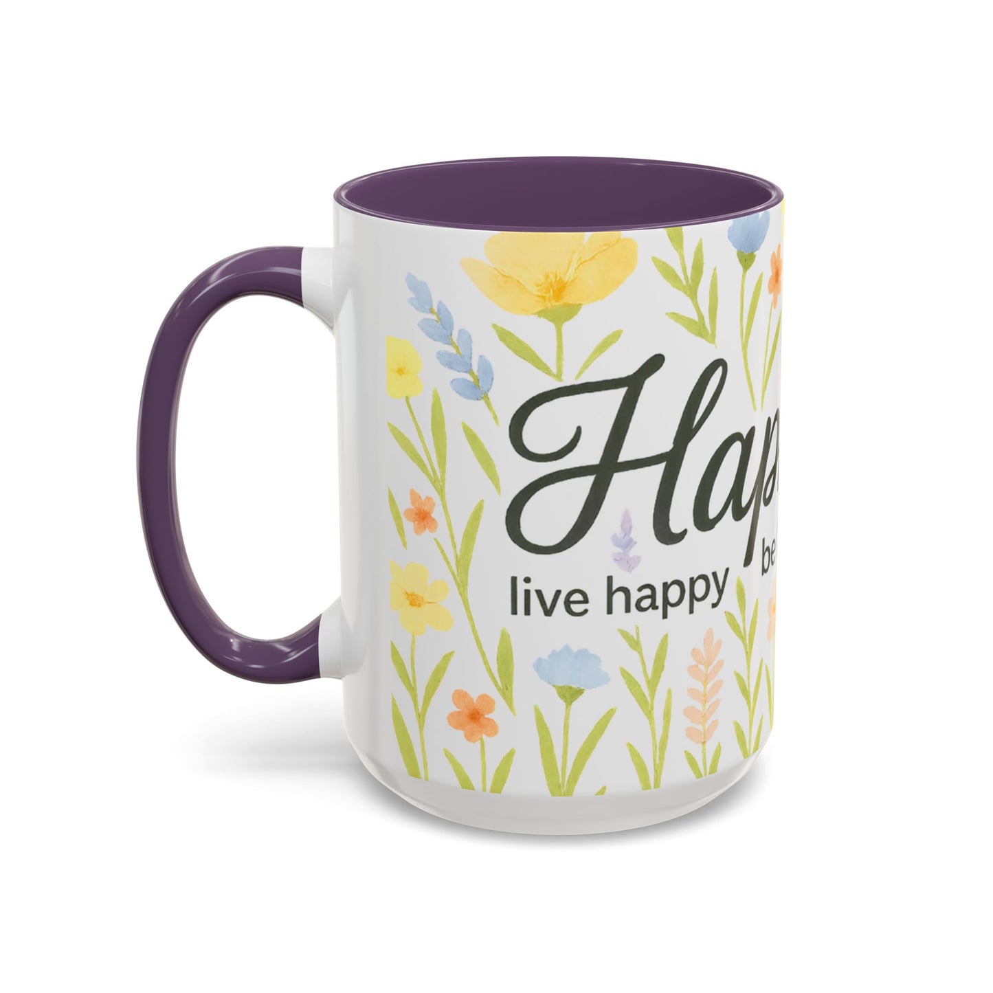 Hapkinful Wildflower Mugs. Inspirational Floral Coffee Mug - 'Live Happy, Be Kind, Stay Grateful'