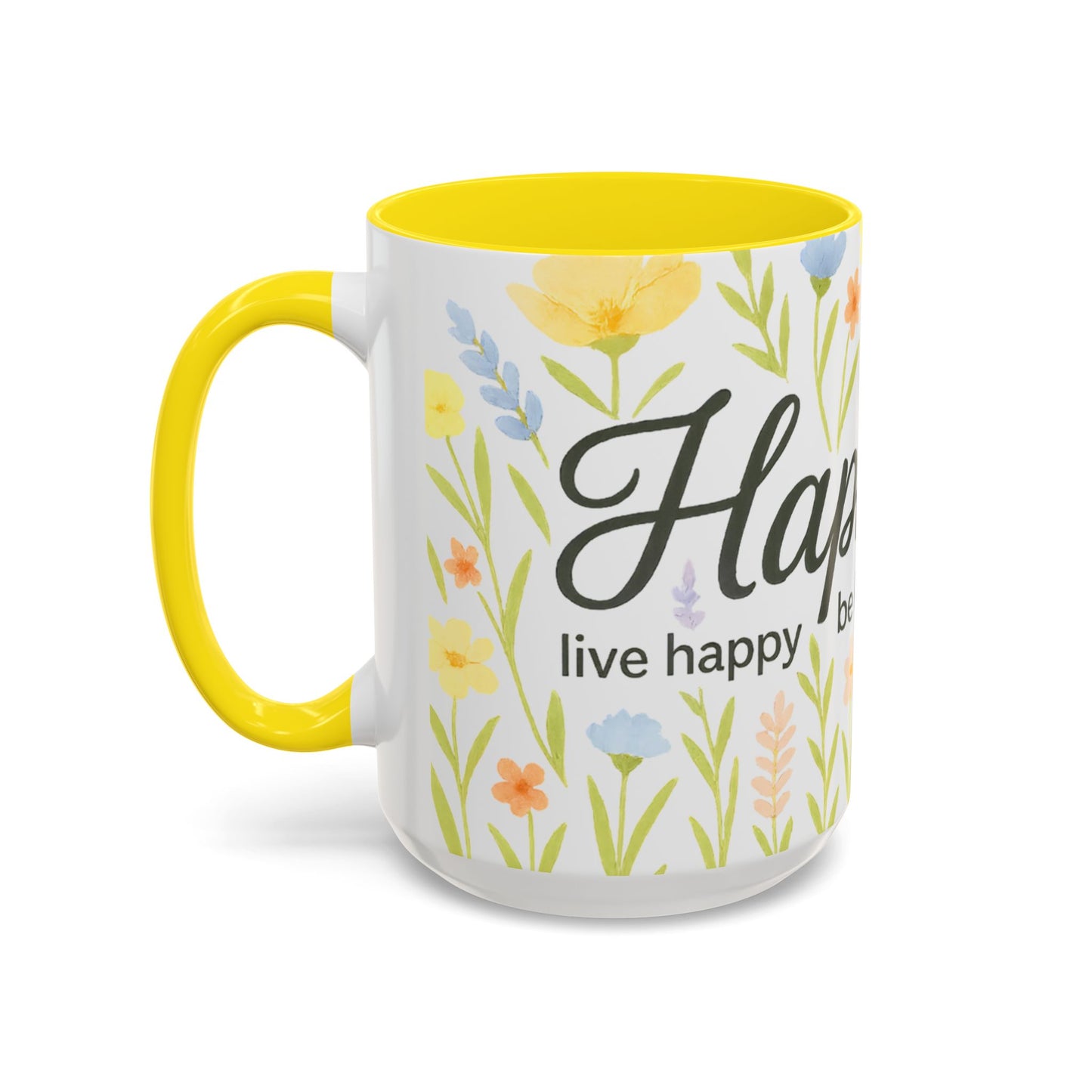 Hapkinful Wildflower Mugs. Inspirational Floral Coffee Mug - 'Live Happy, Be Kind, Stay Grateful'
