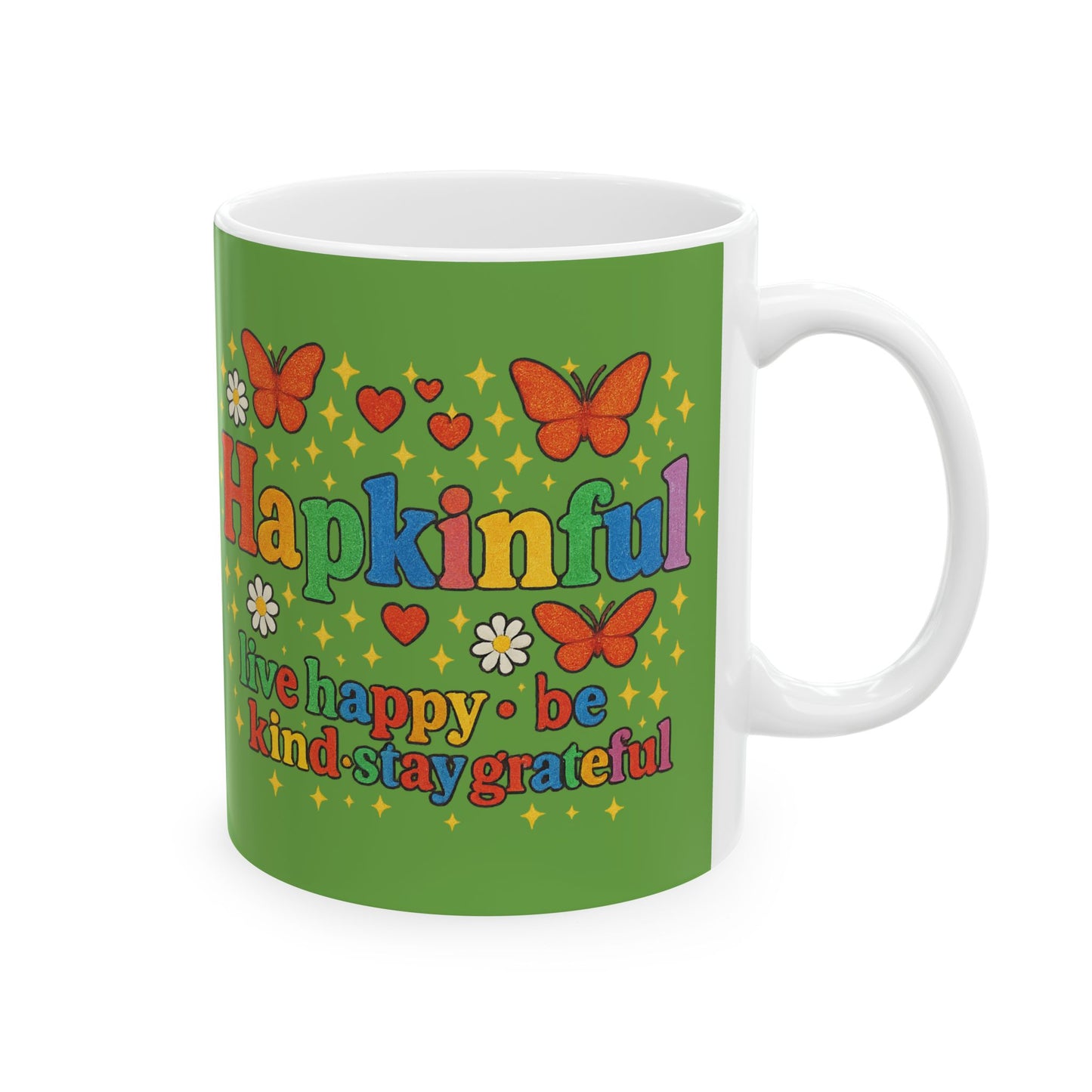 Happy Groovy Butterfly Green Mug - Hapkinful - Live Happy. Be Kind. Stay Grateful 11 oz