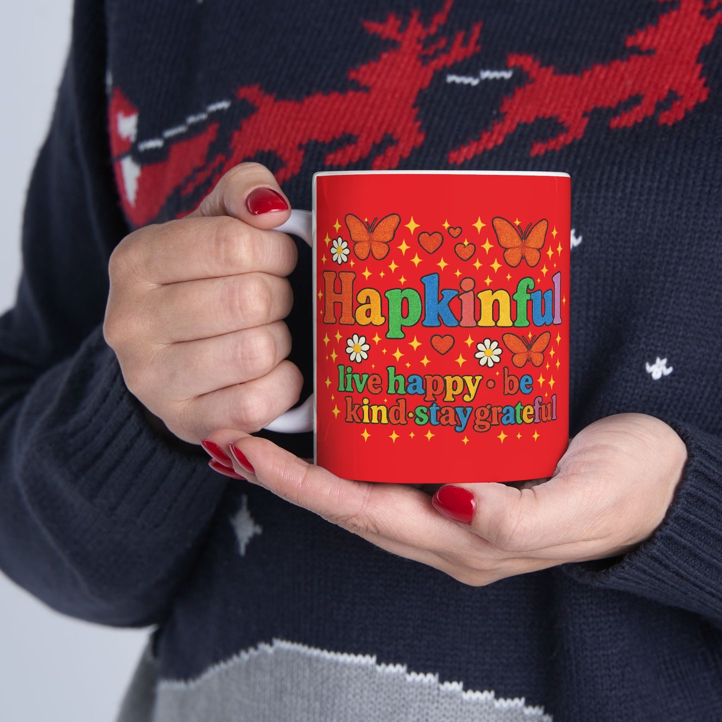 Happy Groovy Butterfly Red Mug - Hapkinful - Live Happy. Be Kind. Stay Grateful