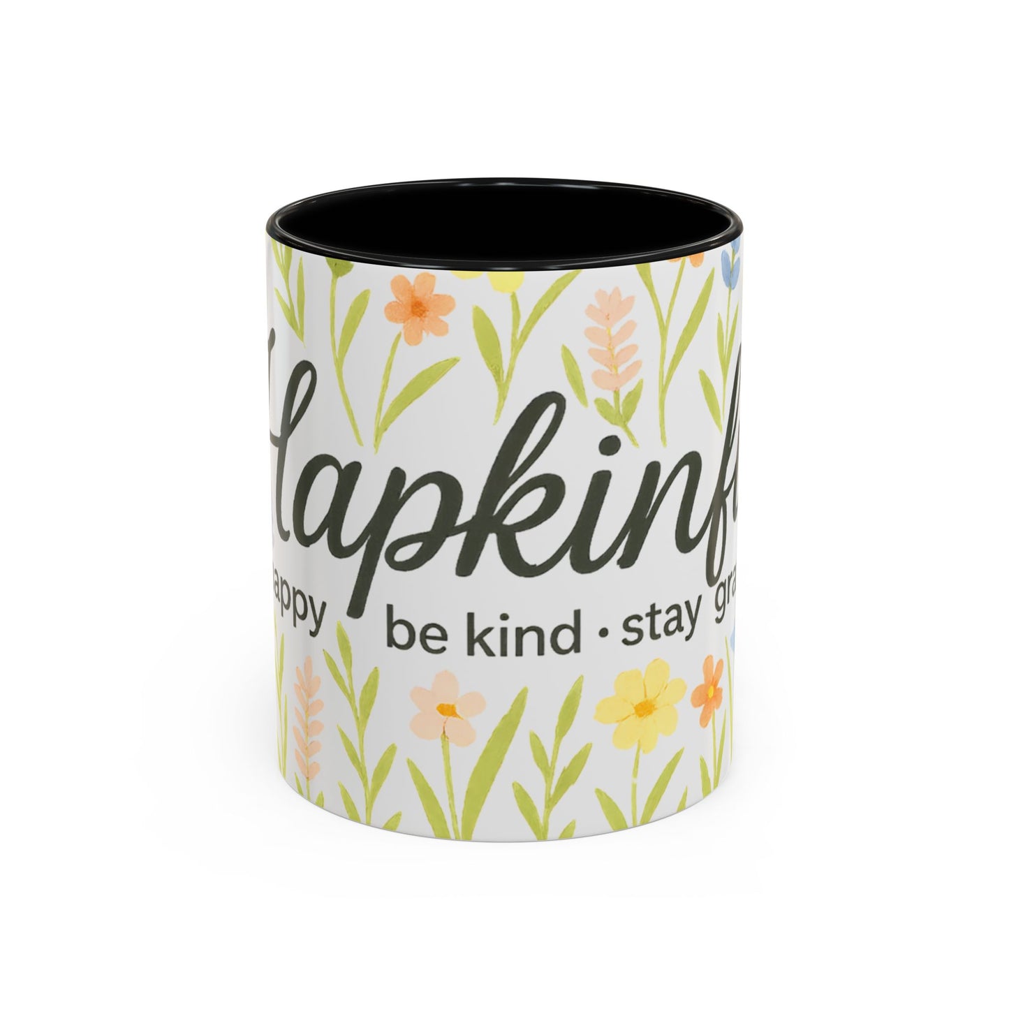 Hapkinful Wildflower Mugs. Inspirational Floral Coffee Mug - 'Live Happy, Be Kind, Stay Grateful'