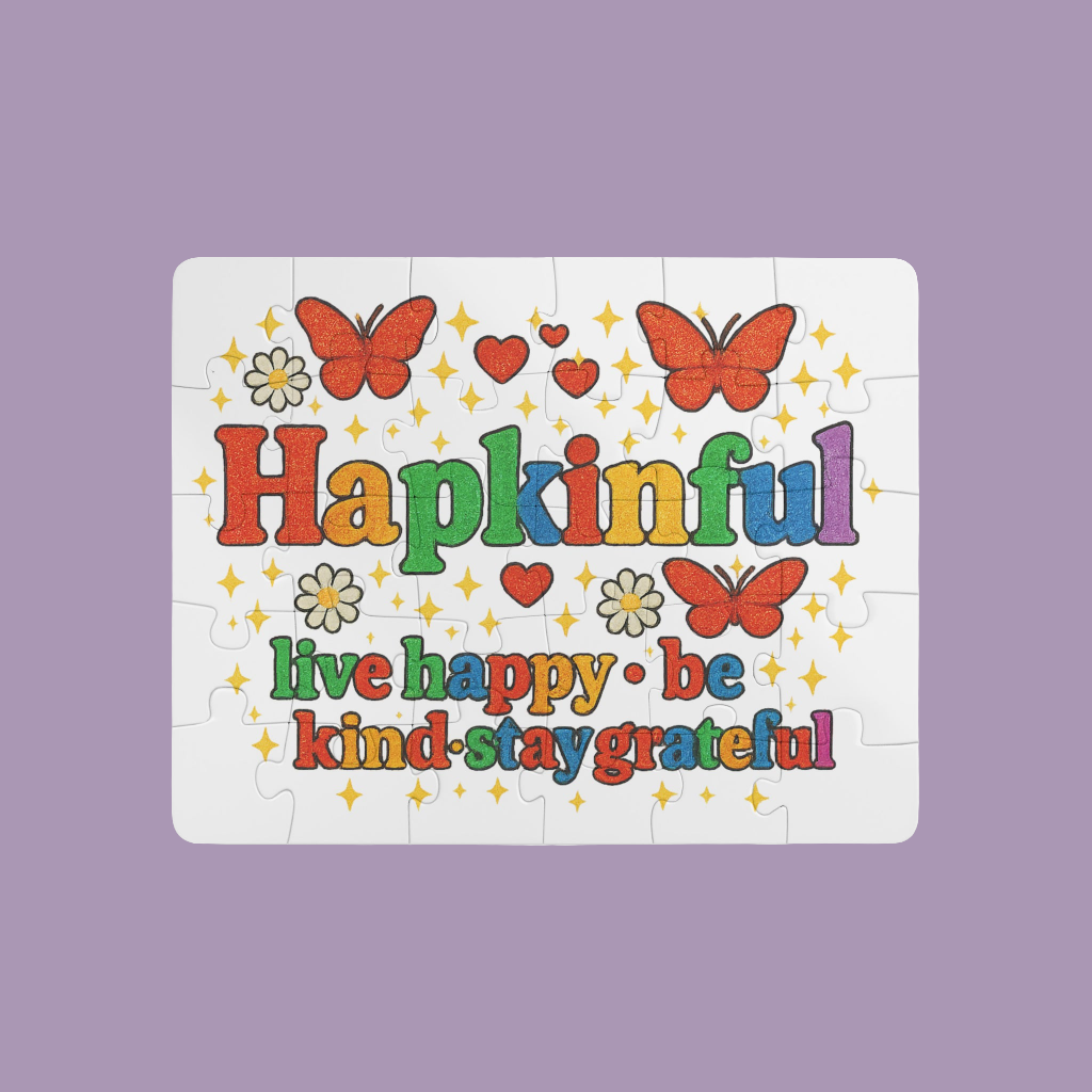 Happy Groovy Kid's Jigsaw Puzzle. Hapkinful - Live Happy. Be Kind. Stay Grateful. 30 piece.