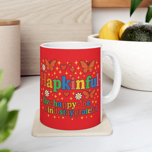 Happy Groovy Butterfly Red Mug - Hapkinful - Live Happy. Be Kind. Stay Grateful