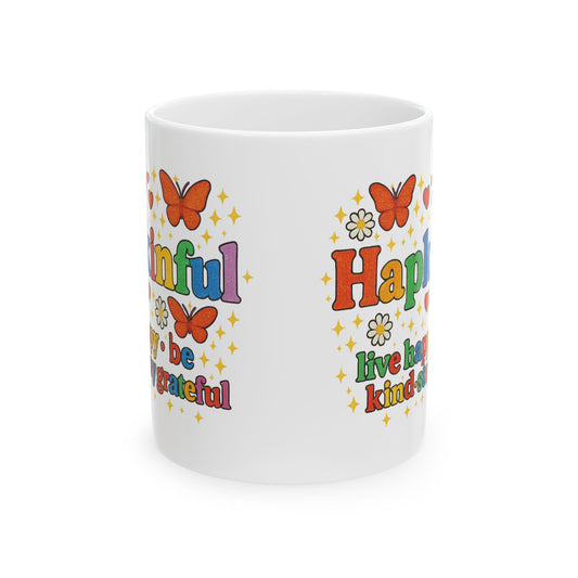 Happy Groovy Butterfly White Mug - Hapkinful - Live Happy. Be Kind. Stay Grateful