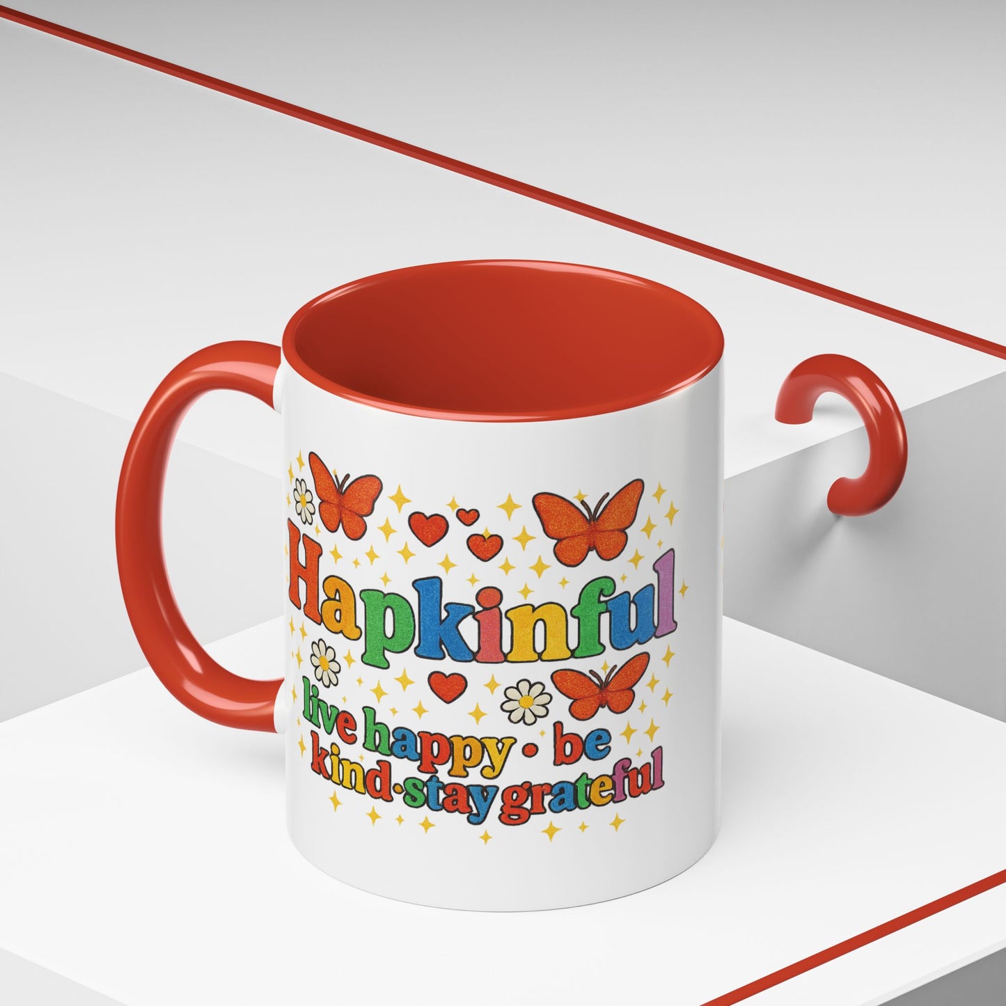 Happy Groovy Butterfly Mug - Hapkinful  - Live Happy Be Kind Stay Grateful 11 oz 15 oz