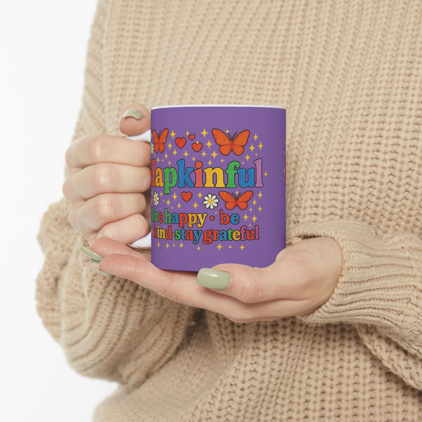 Happy Groovy Butterfly Purple Mug - Hapkinful - Live Happy. Be Kind. Stay Grateful 11oz